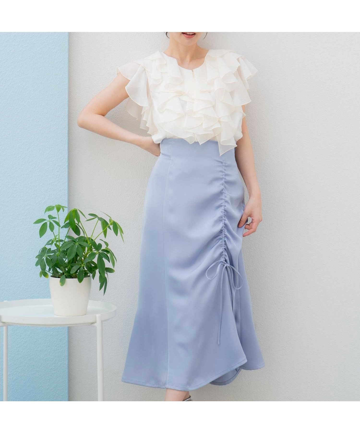 【ノエラ/Noela】のサテンドロストスカート インテリア・キッズ・メンズ・レディースファッション・服の通販 founy(ファニー) 　ファッション　Fashion　レディースファッション　Fashion for Women　スカート　Skirts　サテン　Satin, Glossy Fabric　トレンド　Trend, Trending Now　ポケット　Pocket, Pocket Detail　マーメイド　Mermaid, Fishtail Silhouette　ランダム　Random, Irregular　エレガント 上品　Elegant　ブルー|ID: prp329100004837445 ipo3291000000035244644