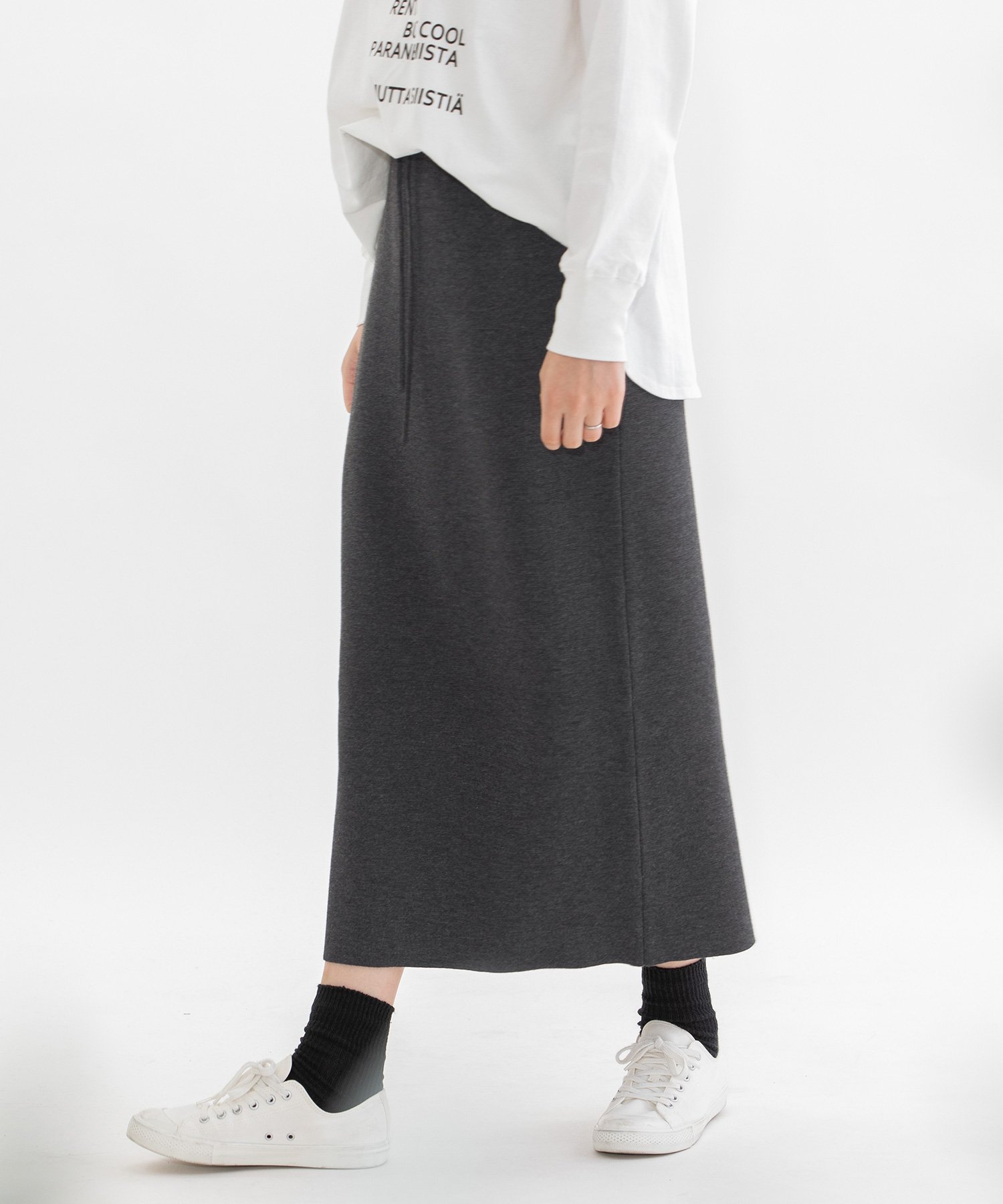 【プードゥドゥ/POU DOU DOU】のミラノリブストレートマキシスカート インテリア・キッズ・メンズ・レディースファッション・服の通販 founy(ファニー) 　ファッション　Fashion　レディースファッション　Fashion for Women　スカート　Skirts　シンプル　Simple, Minimal　ストレート　Straight, Straight Cut　スマート　Smart, Elegant　スリット　Slit, Slit Detail　フォルム　Silhouette, Form　ミラノリブ　Milano Rib, Milano Stitch　リラックス　Relax, Relaxed Fit　ダークグレー|ID: prp329100004837449 ipo3291000000035244697