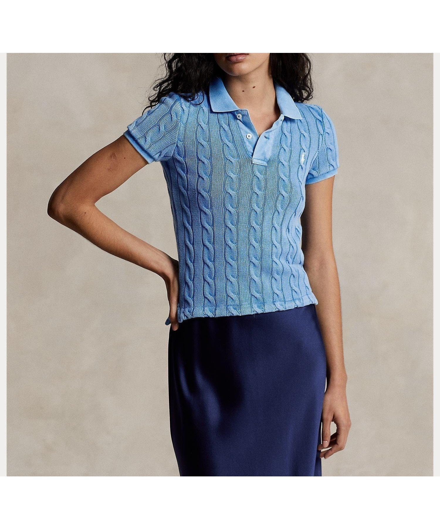 【ラルフローレン/RALPH LAUREN】のケーブルニット ポロシャツ 人気、トレンドファッション・服の通販 founy(ファニー) 　ファッション　Fashion　レディースファッション　Fashion for Women　トップス・カットソー　Cut & Sew Tops　ニット　Knit Tops & Sweaters　シャツ・ブラウス・オフィスカジュアル　Elegant Blouses & Button-Ups　ポロシャツ・きれいめカジュアル　Smart-Casual Polo Tops　スリム　Slim, Slim Fit　フィット　Fit, Slim Fit　ポロシャツ　Polo Shirt, Collared Tee　半袖　Short Sleeve, Half Sleeve　 other-1|ID: prp329100004837486 ipo3291000000035245189