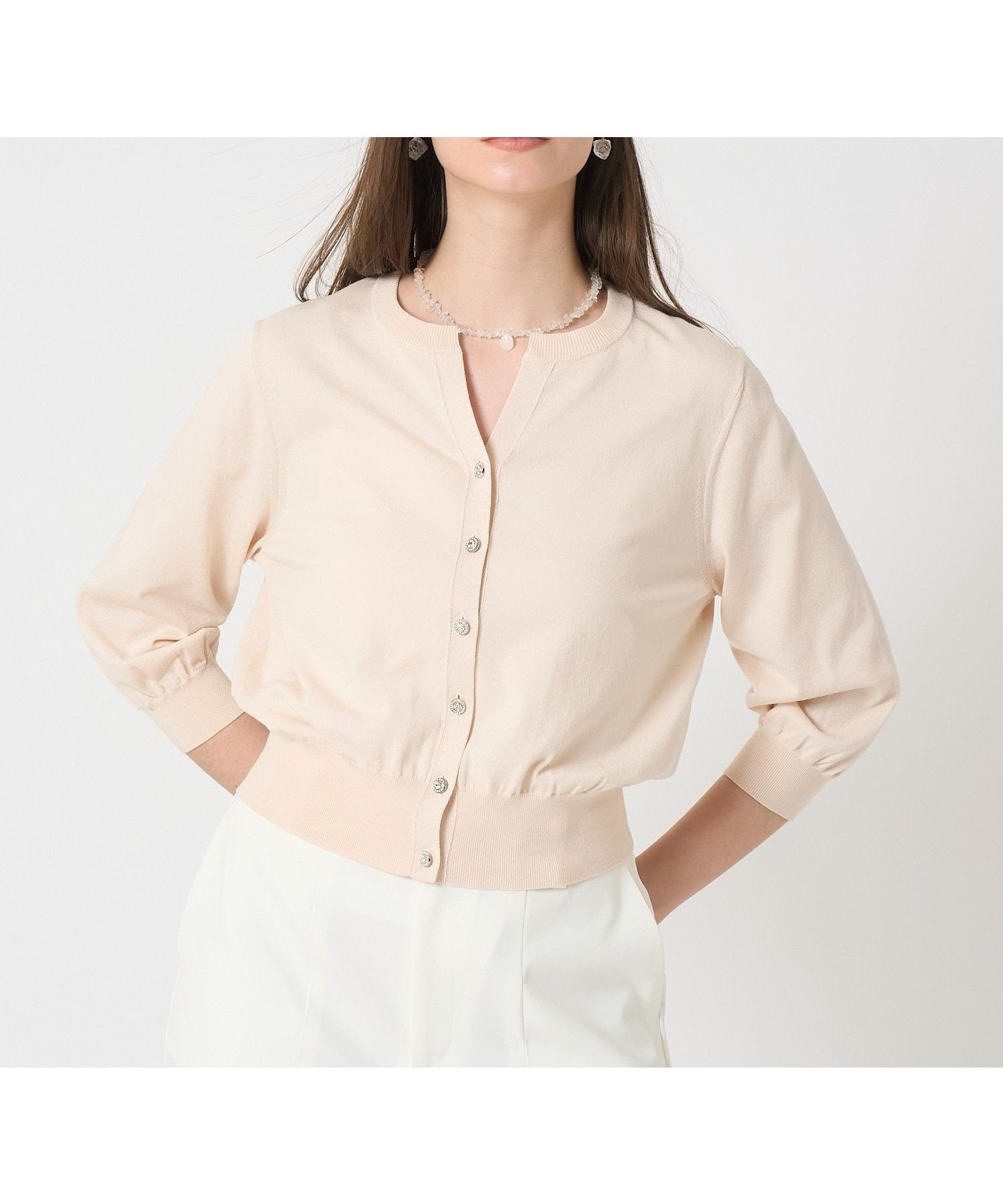 【アナイ/ANAYI】のキーネックアソート釦 カーディガン 人気、トレンドファッション・服の通販 founy(ファニー) 　ファッション　Fashion　レディースファッション　Fashion for Women　トップス・カットソー　Cut & Sew Tops　カーディガン・羽織り　Layered Style Cardigans　カーディガン　Cardigan, Knitwear　スマート　Smart, Elegant　半袖　Short Sleeve, Half Sleeve　S/S・春夏　SS, Spring/Summer, Warm Season　再入荷　Restock / Back in Stock　夏　Summer　 other-1|ID: prp329100004837489 ipo3291000000035245207