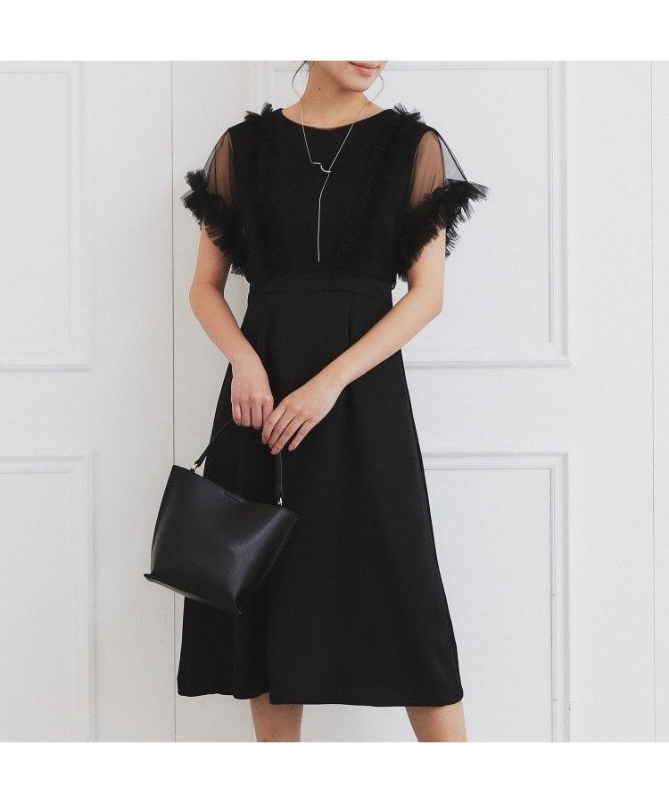 【インデックス/INDEX】のチュールフリルレイヤードサテンワンピース【洗濯機洗い可】 インテリア・キッズ・メンズ・レディースファッション・服の通販 founy(ファニー) 　ファッション　Fashion　レディースファッション　Fashion for Women　ワンピース　Dresses　おすすめ　Recommended / Our Picks　エレガント 上品　Elegant　シアー　Sheer, See-Through　スマート　Smart, Elegant　スリーブ　Sleeve, Long Sleeve / Short Sleeve　チュール　Tulip, Tulip Motif　フィット　Fit, Slim Fit　フリル　Frill, Ruffle　ポケット　Pocket, Pocket Detail　ブラック|ID: prp329100004837495 ipo3291000000035245297