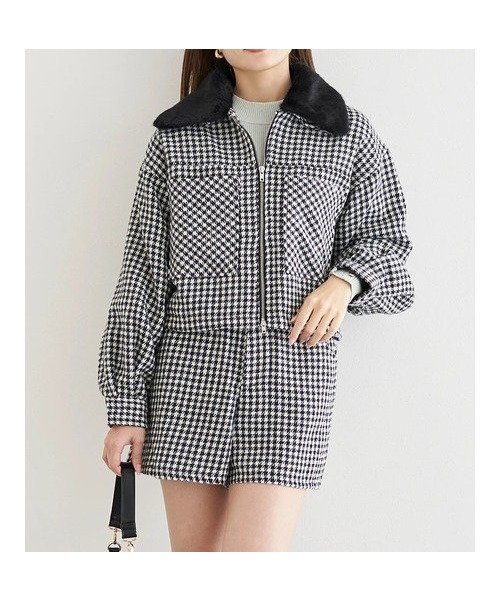 【ルディックパーク/LUDIC PARK】のSET 起毛チェック柄ブルゾン×ショートパンツ インテリア・キッズ・メンズ・レディースファッション・服の通販 founy(ファニー) 　ファッション　Fashion　レディースファッション　Fashion for Women　アウター　Coat / Outerwear Collection　ブルゾンジャケット・スポーティアウター　Blouson Jackets　パンツ　Pants & Trousers　ショートパンツ・ハーフパンツ　High-Waisted & Relaxed Shorts　インナー　Innerwear　ショート　Short, Short Length　セットアップ　Set-Up, Coordinated Outfit　チェック　Check, Plaid, Tartan　トレンド　Trend, Trending Now　ハイネック　High Neck, Mock Neck　ブルゾン　Blouson, Bomber Jacket　黒|ID: prp329100004837501 ipo3291000000035245346