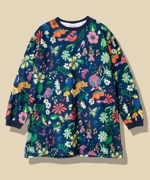 【ゴースローキャラバン/go slow caravan】の寝るまで気持ちいい総柄スムースチュニック (WOMENS) インテリア・キッズ・メンズ・レディースファッション・服の通販 founy(ファニー) 　ファッション　Fashion　レディースファッション　Fashion for Women　トップス・カットソー　Cut & Sew Tops　おすすめ　Recommended / Our Picks　なめらか　Smooth, Silky Texture　インナー　Innerwear　セットアップ　Set-Up, Coordinated Outfit　チュニック　Tunic, Long Top　フラワー　Flower, Floral　プリント　Print, Printed Pattern　リラックス　Relax, Relaxed Fit　今季　This Season, Current Season　定番　Standard, Basic Item　ネイビー|ID: prp329100004837503 ipo3291000000035245351