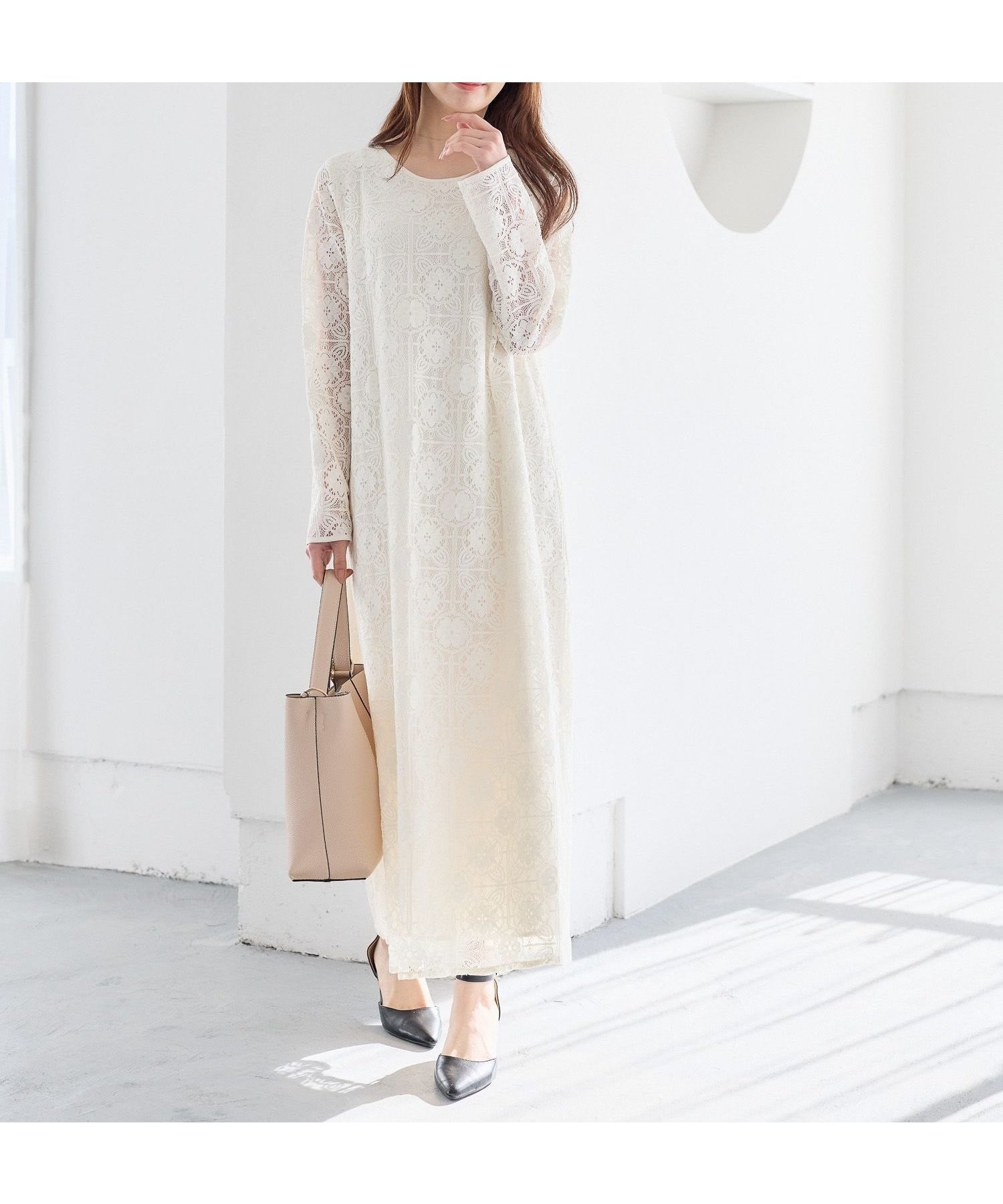 【アンデミュウ/Andemiu】のレースワンピース インテリア・キッズ・メンズ・レディースファッション・服の通販 founy(ファニー) 　ファッション　Fashion　レディースファッション　Fashion for Women　ワンピース　Dresses　おすすめ　Recommended / Our Picks　インナー　Innerwear　シアー　Sheer, See-Through　スラックス　Slacks, Dress Pants　デニム　Denim, Jeans Material　レース　Lace, Lace Fabric　アイボリー|ID: prp329100004837517 ipo3291000000035245478