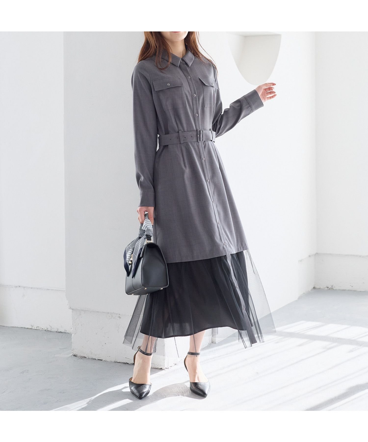 【アンデミュウ/Andemiu】のスソチュールキリカエワンピース 人気、トレンドファッション・服の通販 founy(ファニー) 　ファッション　Fashion　レディースファッション　Fashion for Women　ワンピース　Dresses　インナー　Innerwear　シューズ　Shoes, Footwear　チュール　Tulip, Tulip Motif　フィット　Fit, Slim Fit　フレア　Flare, Flared　 other-1|ID: prp329100004837518 ipo3291000000035245486