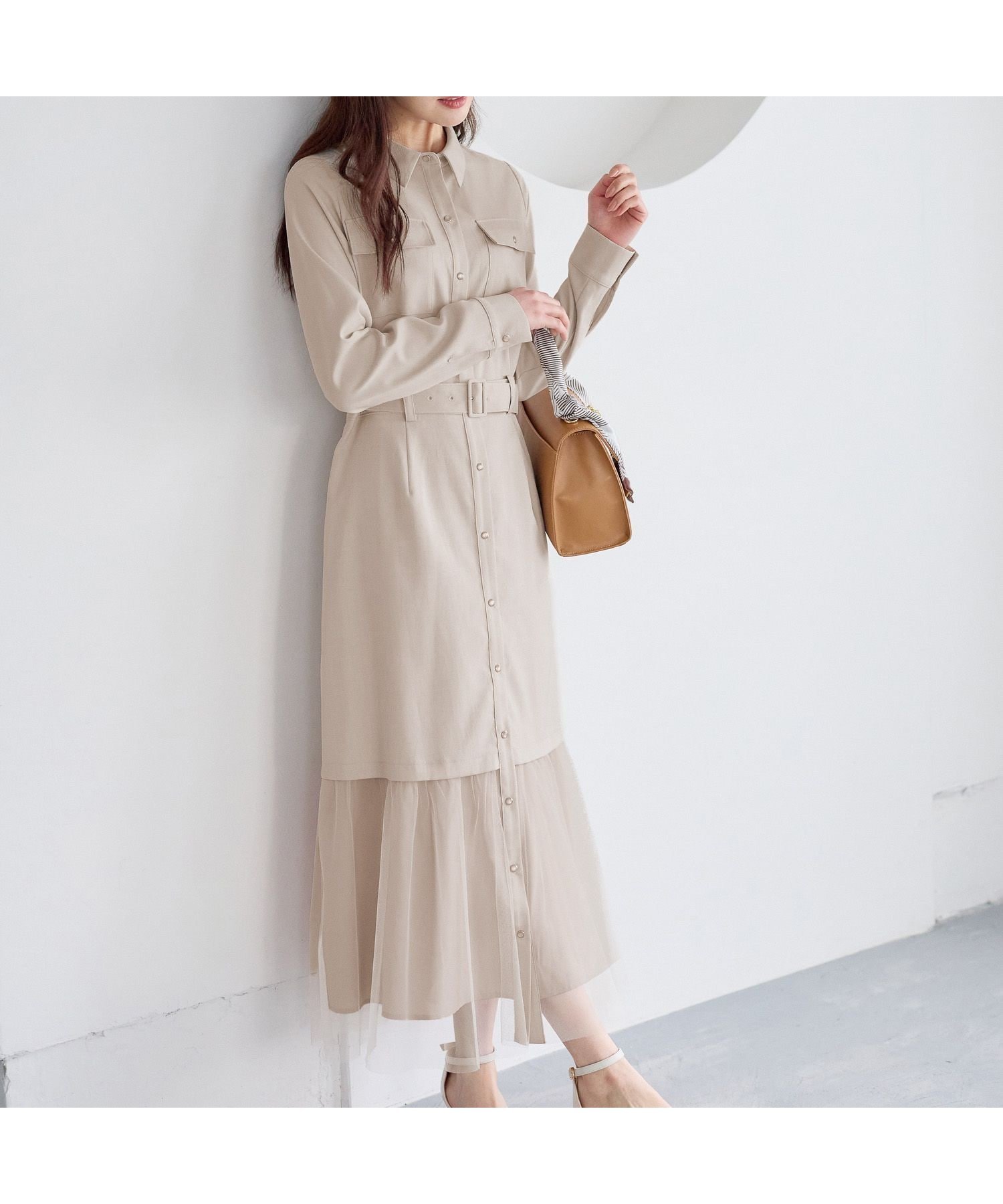 【アンデミュウ/Andemiu】のスソチュールキリカエワンピース インテリア・キッズ・メンズ・レディースファッション・服の通販 founy(ファニー) 　ファッション　Fashion　レディースファッション　Fashion for Women　ワンピース　Dresses　インナー　Innerwear　シューズ　Shoes, Footwear　チュール　Tulip, Tulip Motif　フィット　Fit, Slim Fit　フレア　Flare, Flared　ベージュ|ID: prp329100004837518 ipo3291000000035245488