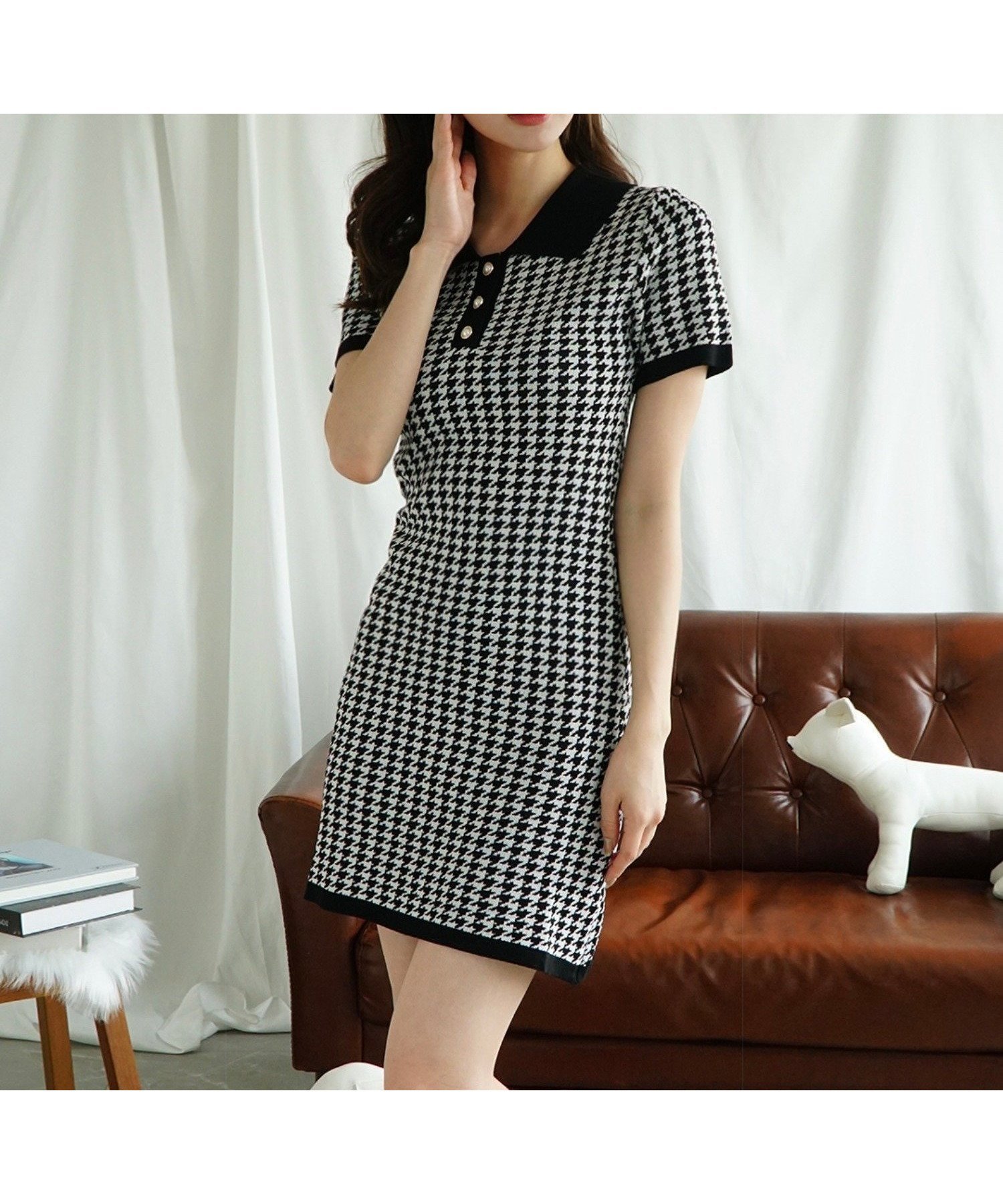 【アイモハ/aimoha】のJasmine Grandiflorum/千鳥柄ポロカラーミニワンピース半袖 インテリア・キッズ・メンズ・レディースファッション・服の通販 founy(ファニー) 　ファッション　Fashion　レディースファッション　Fashion for Women　ワンピース　Dresses　トレンド　Trend, Trending Now　ポケット　Pocket, Pocket Detail　半袖　Short Sleeve, Half Sleeve　ブラック|ID: prp329100004837525 ipo3291000000035245641