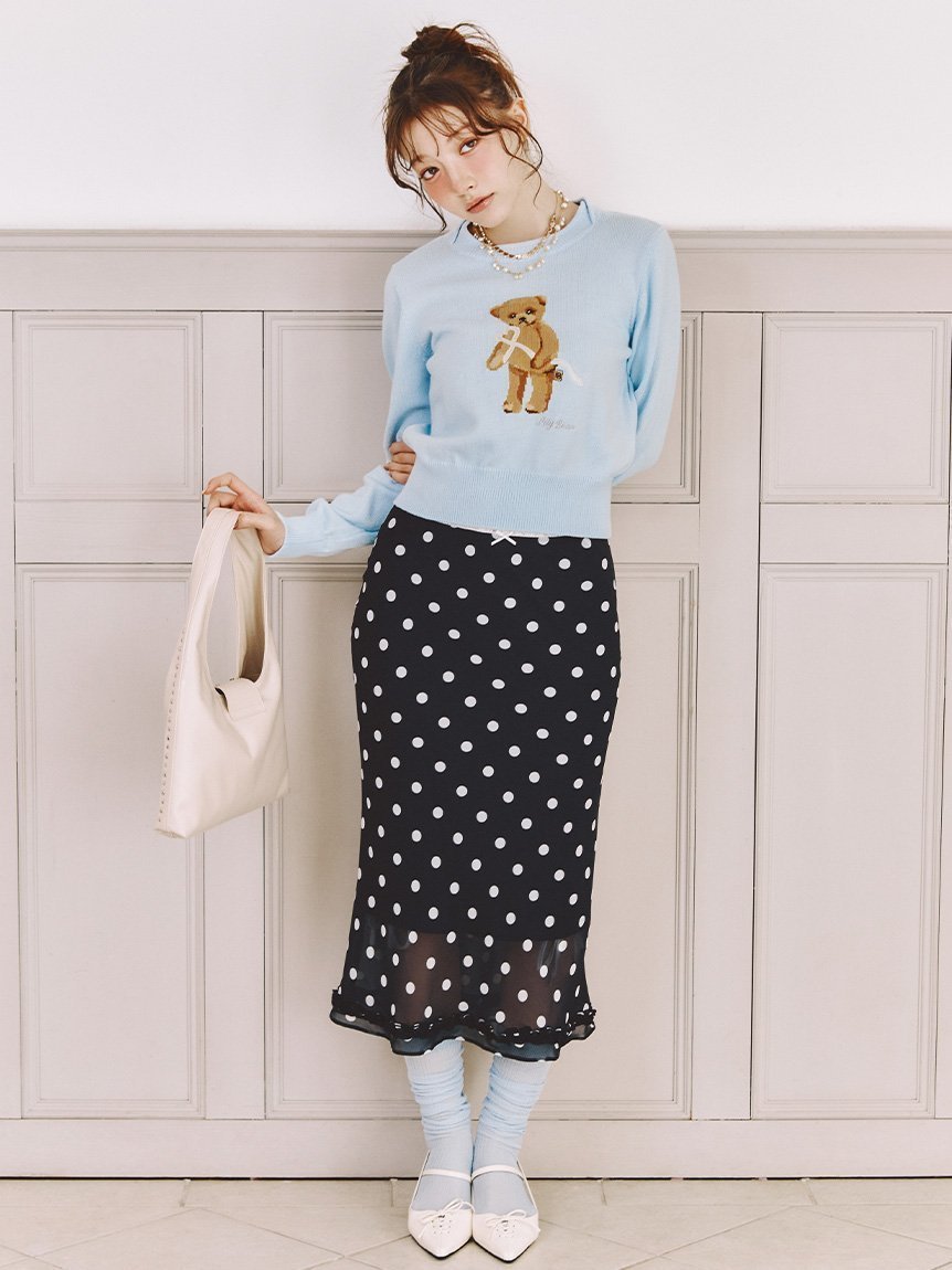 【リリーブラウン/Lily Brown】のプリントシフォンバイアスミディスカート インテリア・キッズ・メンズ・レディースファッション・服の通販 founy(ファニー) 　ファッション　Fashion　レディースファッション　Fashion for Women　スカート　Skirts　インナー　Innerwear　シフォン　Chiffon, Lightweight Fabric　シューズ　Shoes, Footwear　ジョーゼット　Georgette, Semi-Sheer Fabric　スマート　Smart, Elegant　セットアップ　Set-Up, Coordinated Outfit　ドット　Polka Dot, Dot Pattern　バイアス　Bias, Diagonal Cut　フリル　Frill, Ruffle　プリント　Print, Printed Pattern　リボン　Ribbon, Bow　ローズ　Rose, Rose Motif　おすすめ　Recommended / Our Picks　エレガント 上品　Elegant　NVY[089]|ID: prp329100004837528 ipo3291000000035245702