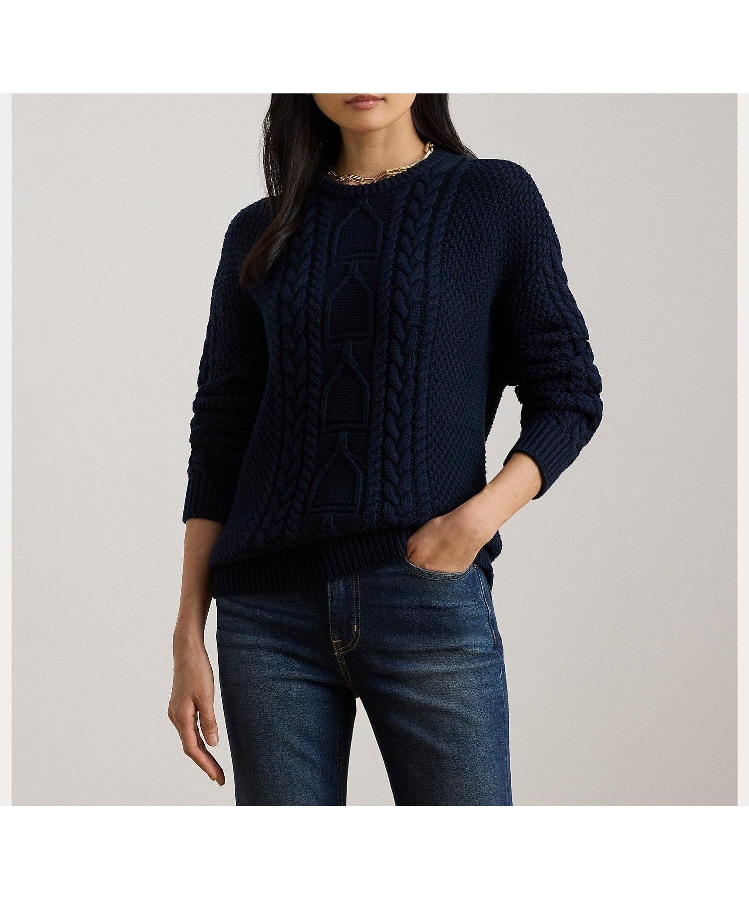 【ラルフローレン/RALPH LAUREN】のケーブルニット コットン クルーネック セーター インテリア・キッズ・メンズ・レディースファッション・服の通販 founy(ファニー) 　ファッション　Fashion　レディースファッション　Fashion for Women　トップス・カットソー　Cut & Sew Tops　ニット　Knit Tops & Sweaters　ショルダー　Shoulder, Shoulder Strap　セーター　Sweater, Knitwear　ドロップ　Drop Shoulder, Dropped Style　フィット　Fit, Slim Fit　リラックス　Relax, Relaxed Fit　長袖　Long Sleeve, Full Sleeve　410ネイビー|ID: prp329100004837532 ipo3291000000035245723