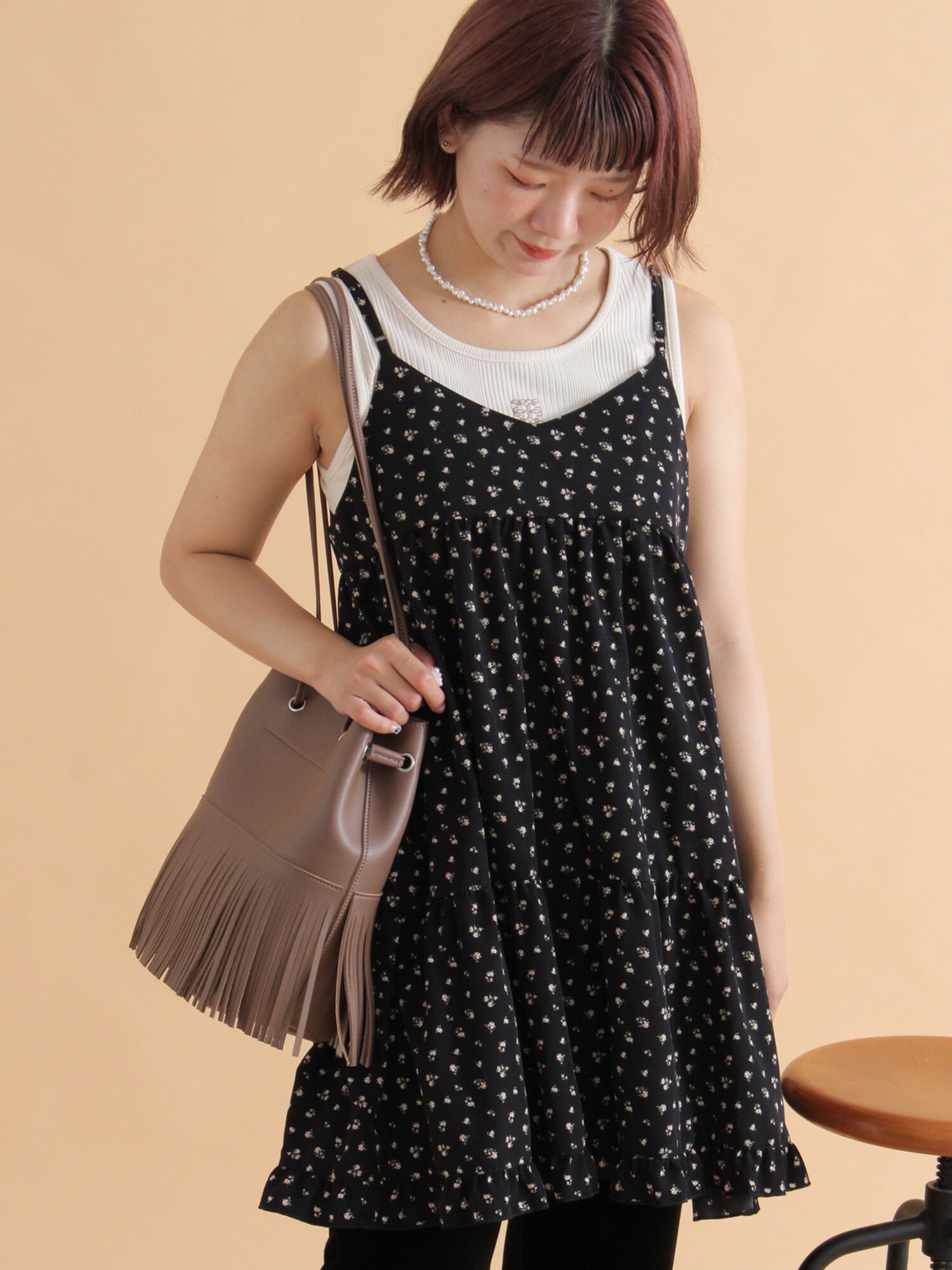 【エヘカソポ/ehka sopo】の前後2WAY花柄ミニキャミワンピース インテリア・キッズ・メンズ・レディースファッション・服の通販 founy(ファニー) 　ファッション　Fashion　レディースファッション　Fashion for Women　ワンピース　Dresses　キャミソールワンピース　Camisole Dresses　おすすめ　Recommended / Our Picks　カットソー　Cut and Sewn Top　キャミワンピース　Cami Dress, Slip Dress　ブラック|ID: prp329100004837544 ipo3291000000035245844