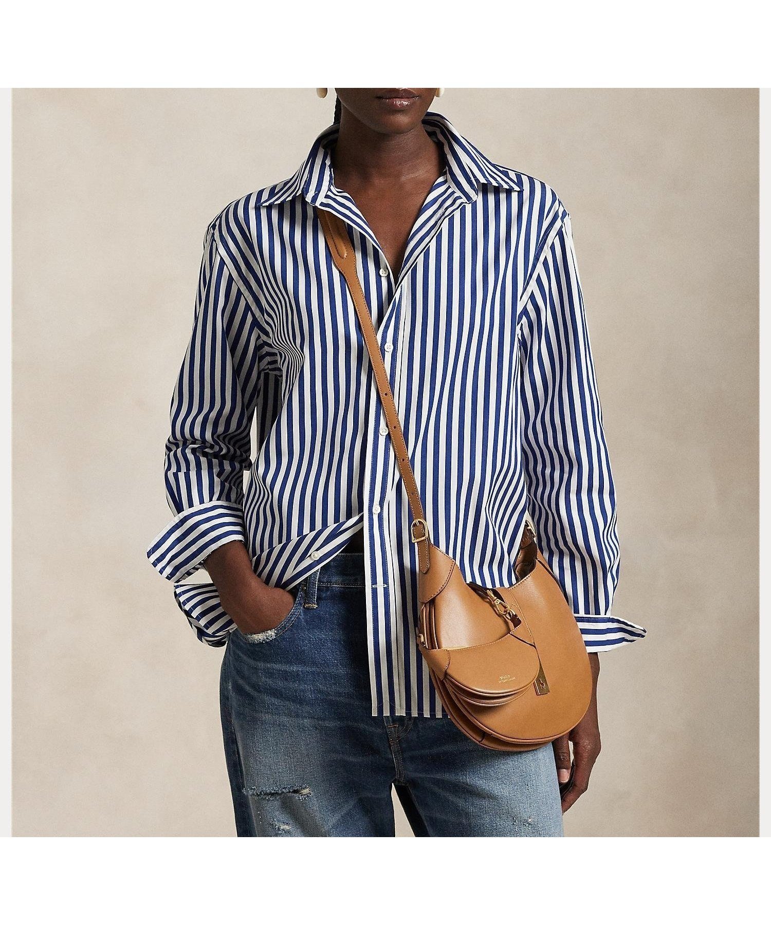 【ラルフローレン/RALPH LAUREN】のオーバーサイズ フィット ストライプド コットン シャツ インテリア・キッズ・メンズ・レディースファッション・服の通販 founy(ファニー) 　ファッション　Fashion　レディースファッション　Fashion for Women　トップス・カットソー　Cut & Sew Tops　シャツ・ブラウス・オフィスカジュアル　Elegant Blouses & Button-Ups　カフス　Cuff Design　ショルダー　Shoulder, Shoulder Strap　ストライプ　Stripe, Striped Pattern　ドロップ　Drop Shoulder, Dropped Style　フィット　Fit, Slim Fit　プリーツ　Pleats, Pleated　ボックス　Boxy, Box Shape　モチーフ　Motif, Design Theme　ヨーク　Yoke, Yoke Design　ラウンド　Round, Round Neck　ループ　Loop, Loop Knit　長袖　Long Sleeve, Full Sleeve　400ブルー|ID: prp329100004837548 ipo3291000000035245859