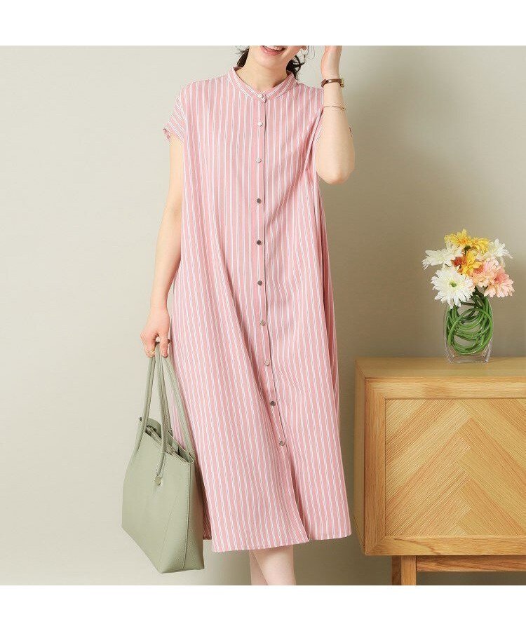 【イッツデモ/ITS' DEMO】の【UVケア/吸水速乾/洗濯機OK/冷感】麻調合繊前開きワンピース ラク服シリーズ インテリア・キッズ・メンズ・レディースファッション・服の通販 founy(ファニー) 　ファッション　Fashion　レディースファッション　Fashion for Women　ワンピース　Dresses　スマート　Smart, Elegant　ポケット　Pocket, Pocket Detail　吸水　Absorbent, Quick-Dry　羽織　Haori, Light Jacket　ピンク|ID: prp329100004837552 ipo3291000000035245911