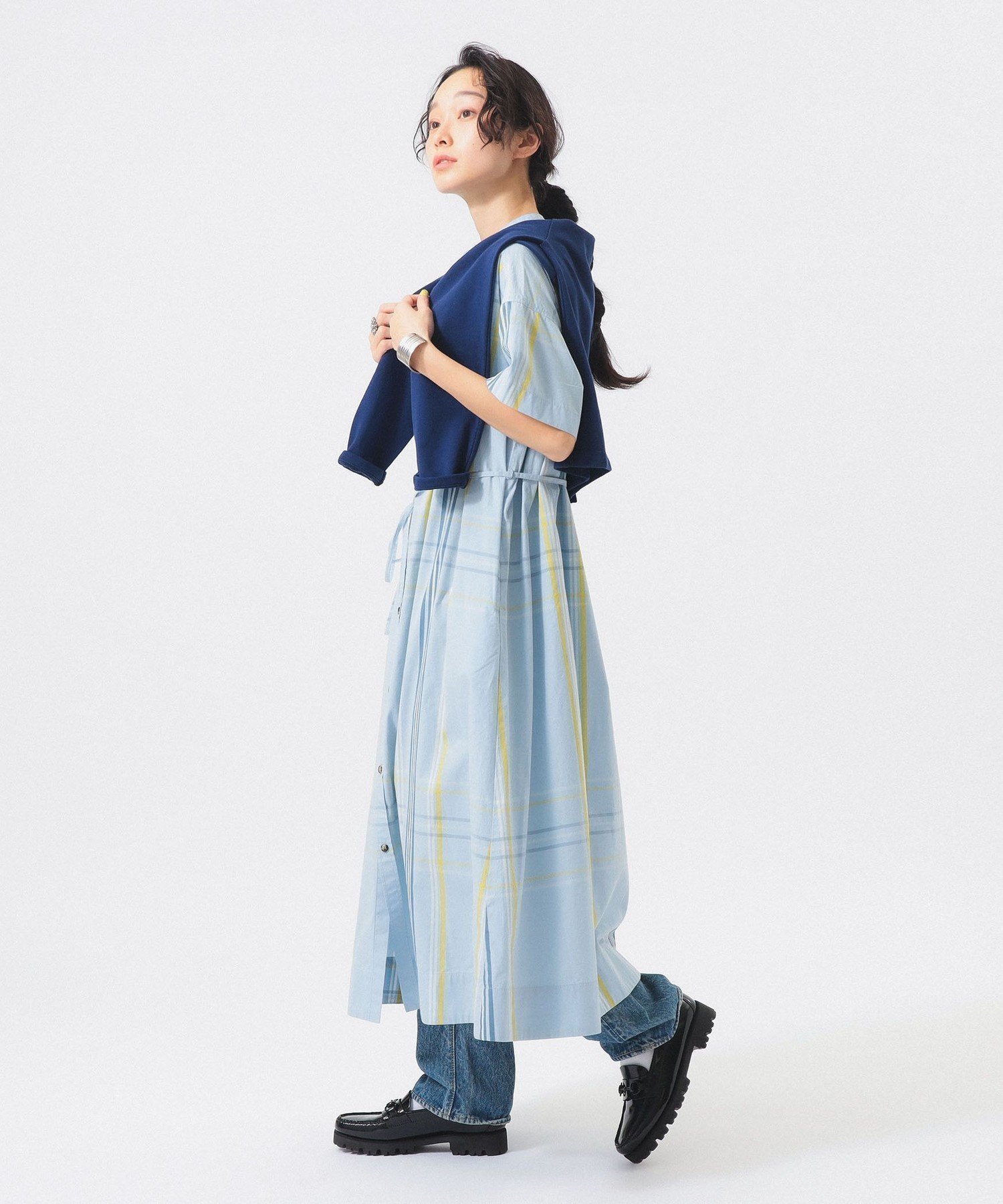 【ビームス ウイメン/BEAMS】のボーイビッグタータンワンピース インテリア・キッズ・メンズ・レディースファッション・服の通販 founy(ファニー) 　ファッション　Fashion　レディースファッション　Fashion for Women　ワンピース　Dresses　スタンド　Stand Collar, Upright Stand　チェック　Check, Plaid, Tartan　定番　Standard, Basic Item　バランス　Balance, Style Balance　リラックス　Relax, Relaxed Fit　エレガント 上品　Elegant　LT.BLUE|ID: prp329100004837560 ipo3291000000035245998
