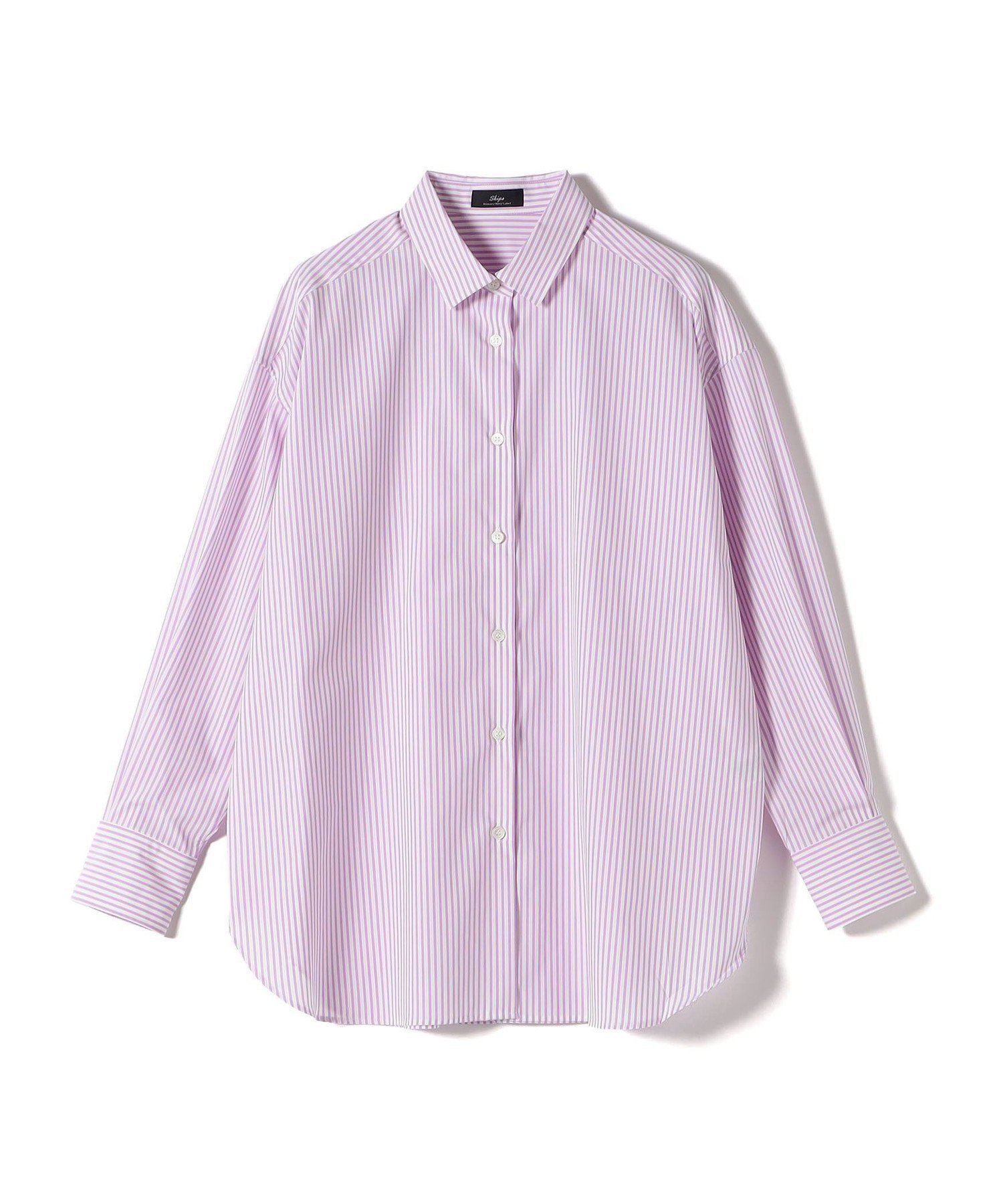 【シップス フォー ウィメン/SHIPS】のSHIPS Primary Navy Label コットン タイプライター ビッグ シャツ インテリア・キッズ・メンズ・レディースファッション・服の通販 founy(ファニー) 　ファッション　Fashion　レディースファッション　Fashion for Women　トップス・カットソー　Cut & Sew Tops　シャツ・ブラウス・オフィスカジュアル　Elegant Blouses & Button-Ups　ストライプ　Stripe, Striped Pattern　タイプライター　Typewriter Fabric, Crisp Cotton　デニム　Denim, Jeans Material　バランス　Balance, Style Balance　ビッグ　Big, Oversized　ベーシック　Basic, Essential　ボトム　Bottoms, Lower Wear　無地　Plain, Solid Color　おすすめ　Recommended / Our Picks　パープル|ID: prp329100004837568 ipo3291000000035246061