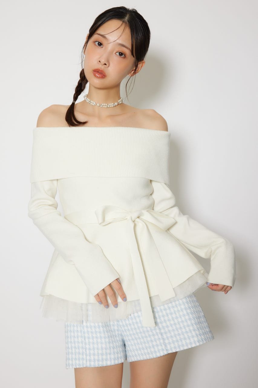 【リエンダ/rienda】のチュールレイヤードペプラムニットトップス 人気、トレンドファッション・服の通販 founy(ファニー) 　ファッション　Fashion　レディースファッション　Fashion for Women　トップス・カットソー　Cut & Sew Tops　ニット　Knit Tops & Sweaters　シンプル　Simple, Minimal　スウェット / スエット　Sweatshirt, Sweatwear　チュール　Tulip, Tulip Motif　フィット　Fit, Slim Fit　ペプラム　Peplum, Flared Hem　再入荷　Restock / Back in Stock　 other-1|ID: prp329100004837578 ipo3291000000035246127