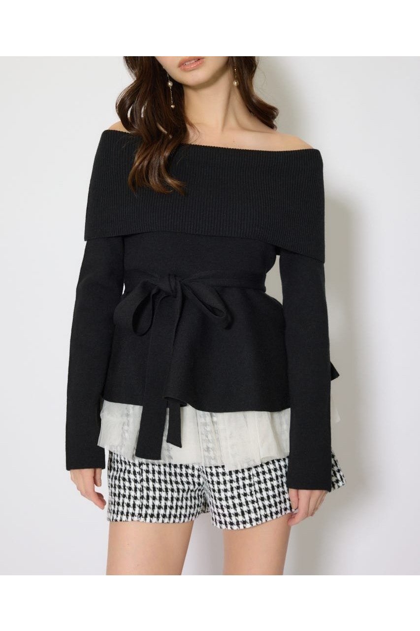 【リエンダ/rienda】のチュールレイヤードペプラムニットトップス インテリア・キッズ・メンズ・レディースファッション・服の通販 founy(ファニー) 　ファッション　Fashion　レディースファッション　Fashion for Women　トップス・カットソー　Cut & Sew Tops　ニット　Knit Tops & Sweaters　シンプル　Simple, Minimal　スウェット / スエット　Sweatshirt, Sweatwear　チュール　Tulip, Tulip Motif　フィット　Fit, Slim Fit　ペプラム　Peplum, Flared Hem　再入荷　Restock / Back in Stock　BLK|ID: prp329100004837578 ipo3291000000035246130