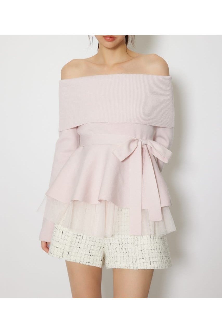 【リエンダ/rienda】のチュールレイヤードペプラムニットトップス インテリア・キッズ・メンズ・レディースファッション・服の通販 founy(ファニー) 　ファッション　Fashion　レディースファッション　Fashion for Women　トップス・カットソー　Cut & Sew Tops　ニット　Knit Tops & Sweaters　シンプル　Simple, Minimal　スウェット / スエット　Sweatshirt, Sweatwear　チュール　Tulip, Tulip Motif　フィット　Fit, Slim Fit　ペプラム　Peplum, Flared Hem　再入荷　Restock / Back in Stock　PNK|ID: prp329100004837578 ipo3291000000035246132