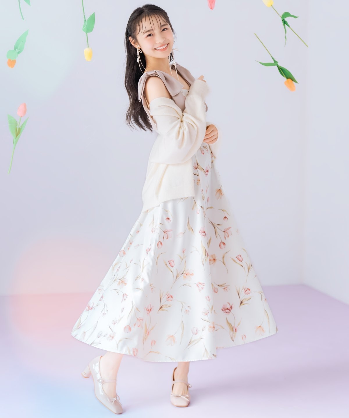 【ウィルセレクション/WILLSELECTION】の【Tulip Series】リボンショルダーチューリップフレアワンピース インテリア・キッズ・メンズ・レディースファッション・服の通販 founy(ファニー) 　ファッション　Fashion　レディースファッション　Fashion for Women　ワンピース　Dresses　おすすめ　Recommended / Our Picks　インナー　Innerwear　チューリップ　Tube, Tube Top　ドレープ　Drape, Draping Fabric　プリント　Print, Printed Pattern　リボン　Ribbon, Bow　春　Spring　白系花柄|ID: prp329100004837582 ipo3291000000035246162