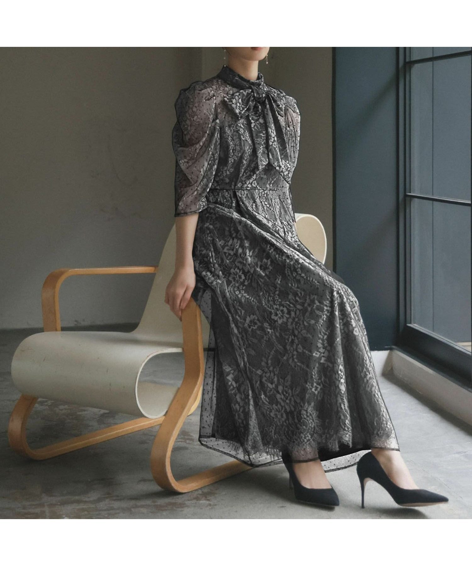 【ガール/GIRL】の【2WAY】リボン付きレース*ドットチュールフレアロング丈 結婚式 ワンピース インテリア・キッズ・メンズ・レディースファッション・服の通販 founy(ファニー) 　ファッション　Fashion　レディースファッション　Fashion for Women　ワンピース　Dresses　スタンド　Stand Collar, Upright Stand　チュール　Tulip, Tulip Motif　デコルテ　Décolleté, Neckline　ドレス　Dress, One-Piece　フレア　Flare, Flared　フロント　Front, Front Design　ヨーク　Yoke, Yoke Design　リボン　Ribbon, Bow　レース　Lace, Lace Fabric　再入荷　Restock / Back in Stock　エレガント 上品　Elegant　結婚式　Wedding　BKWH|ID: prp329100004837633 ipo3291000000035247224