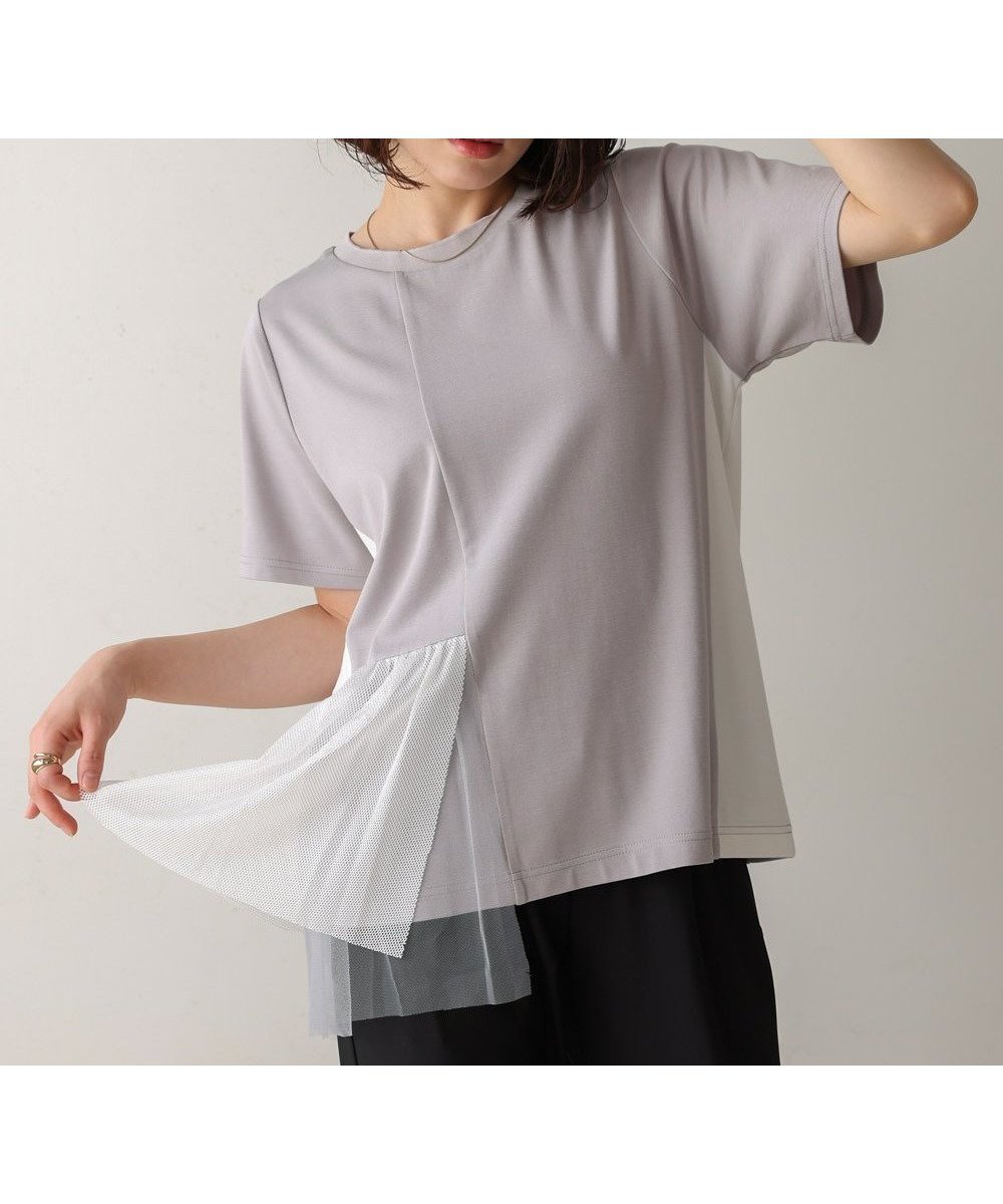 【バブ ブージュルード/Bab Bou Jeloud】の裾メッシュ切替プルオーバー インテリア・キッズ・メンズ・レディースファッション・服の通販 founy(ファニー) 　ファッション　Fashion　レディースファッション　Fashion for Women　トップス・カットソー　Cut & Sew Tops　カジュアルプルオーバー・ニットトップス　Pullovers & Knit Tops / Casual Pullovers　カットソー　Cut and Sewn Top　シルケット　Silket, Silky Cotton　チュール　Tulip, Tulip Motif　デニム　Denim, Jeans Material　ドッキング　Docking, Mixed Material　フレア　Flare, Flared　メッシュ　Mesh, Net Fabric　再入荷　Restock / Back in Stock　切替　Switching, Contrast Panel　L.GRAY|ID: prp329100004837635 ipo3291000000035247236