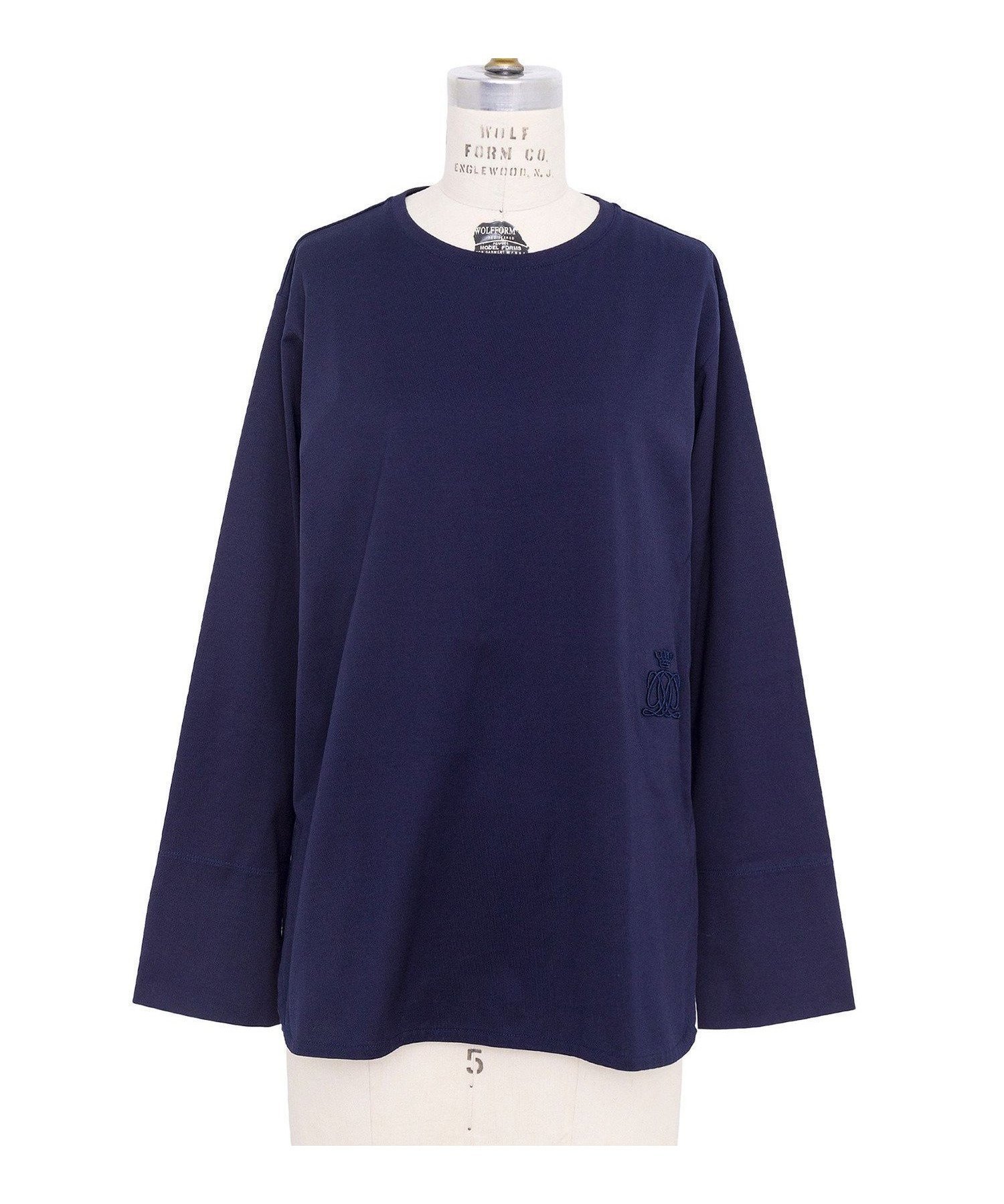 【ドゥロワー/DRAWER】のコットン天竺ロングスリーブTシャツ インテリア・キッズ・メンズ・レディースファッション・服の通販 founy(ファニー) 　ファッション　Fashion　レディースファッション　Fashion for Women　トップス・カットソー　Cut & Sew Tops　シャツ・ブラウス・オフィスカジュアル　Elegant Blouses & Button-Ups　ロングTシャツ・Tシャツ　Longline T-Shirts & Tees　カッティング　Cutting Detail　カットソー　Cut and Sewn Top　スリーブ　Sleeve, Long Sleeve / Short Sleeve　ロング　Long, Long-Length　エレガント 上品　Elegant　NAVY|ID: prp329100004837644 ipo3291000000035247406