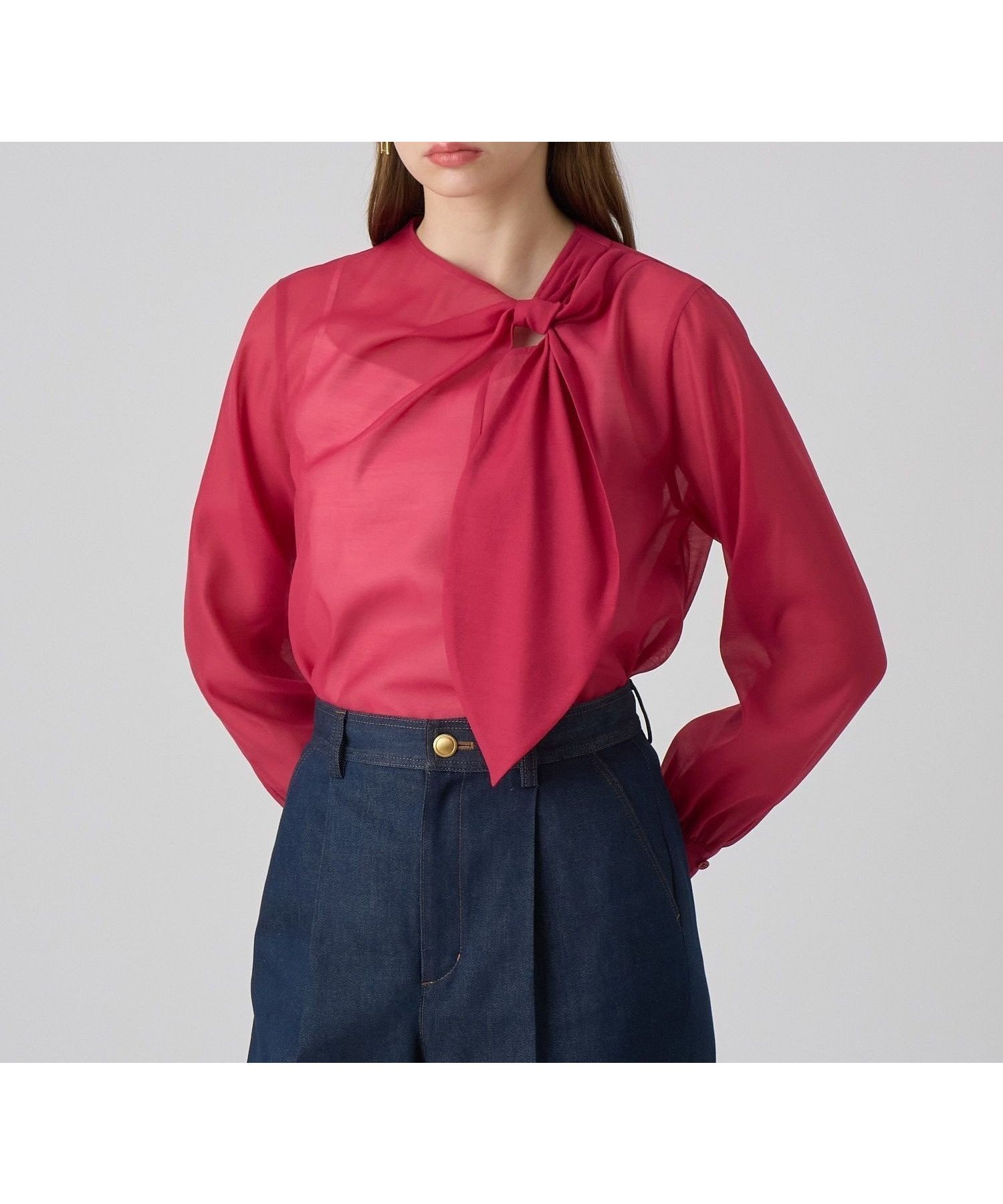 【アナイ/ANAYI】のオーガンジーツイストボウブラウス 人気、トレンドファッション・服の通販 founy(ファニー) 　ファッション　Fashion　レディースファッション　Fashion for Women　トップス・カットソー　Cut & Sew Tops　シャツ・ブラウス・オフィスカジュアル　Elegant Blouses & Button-Ups　エレガント 上品　Elegant　オーガンジー　Organza Fabric　カフス　Cuff Design　スマート　Smart, Elegant　スリット　Slit, Slit Detail　ツイスト　Tweed, Tweed Fabric　リボン　Ribbon, Bow　A/W・秋冬　Autumn/Winter　再入荷　Restock / Back in Stock　 other-1|ID: prp329100004837645 ipo3291000000035247407