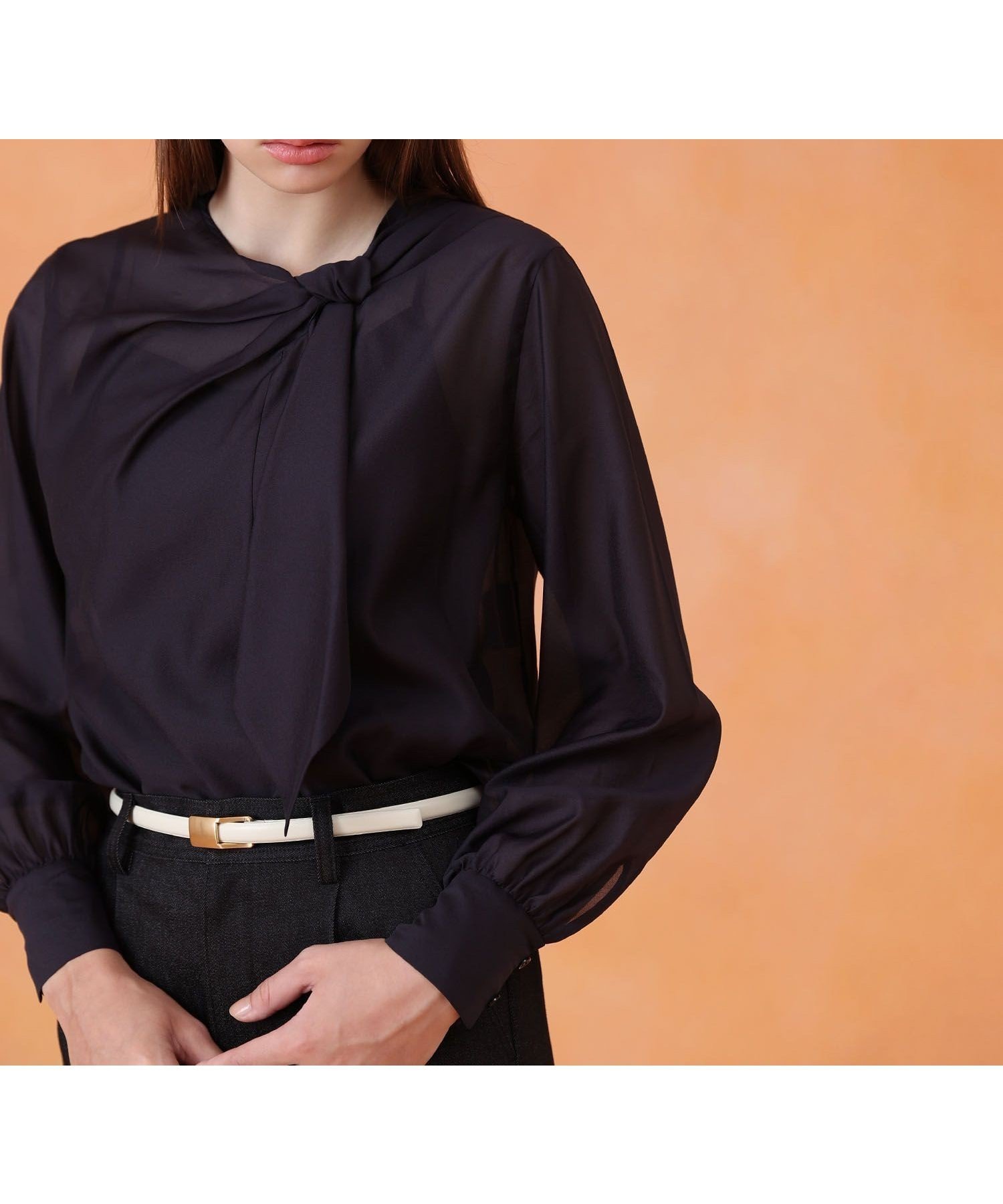 【アナイ/ANAYI】のオーガンジーツイストボウブラウス インテリア・キッズ・メンズ・レディースファッション・服の通販 founy(ファニー) 　ファッション　Fashion　レディースファッション　Fashion for Women　トップス・カットソー　Cut & Sew Tops　シャツ・ブラウス・オフィスカジュアル　Elegant Blouses & Button-Ups　エレガント 上品　Elegant　オーガンジー　Organza Fabric　カフス　Cuff Design　スマート　Smart, Elegant　スリット　Slit, Slit Detail　ツイスト　Tweed, Tweed Fabric　リボン　Ribbon, Bow　A/W・秋冬　Autumn/Winter　再入荷　Restock / Back in Stock　navy|ID: prp329100004837645 ipo3291000000035247414