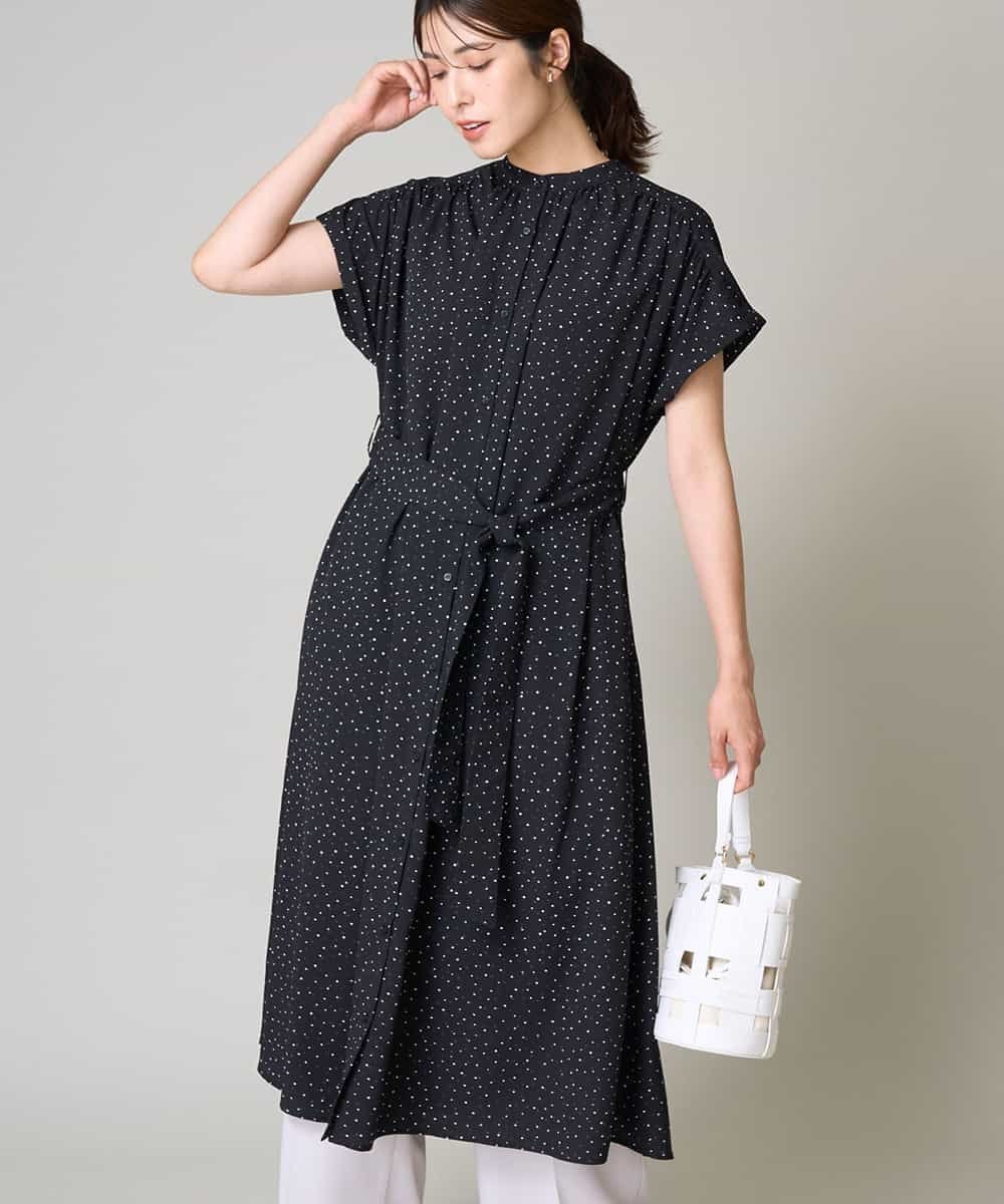 【アー ヴェー ヴェー/a.v.v】の【洗える】シフォンドットバンドカラーワンピース インテリア・キッズ・メンズ・レディースファッション・服の通販 founy(ファニー) 　ファッション　Fashion　レディースファッション　Fashion for Women　ワンピース　Dresses　洗える　Machine Washable　シフォン　Chiffon, Lightweight Fabric　スラックス　Slacks, Dress Pants　スリーブ　Sleeve, Long Sleeve / Short Sleeve　デニム　Denim, Jeans Material　ドット　Polka Dot, Dot Pattern　なめらか　Smooth, Silky Texture　フェミニン　Feminine, Girly　ペチコート　Petticoat, Underskirt　リラックス　Relax, Relaxed Fit　ループ　Loop, Loop Knit　再入荷　Restock / Back in Stock　おすすめ　Recommended / Our Picks　旅行　Travel　エレガント 上品　Elegant　ブラック|ID: prp329100004838038 ipo3291000000035250891