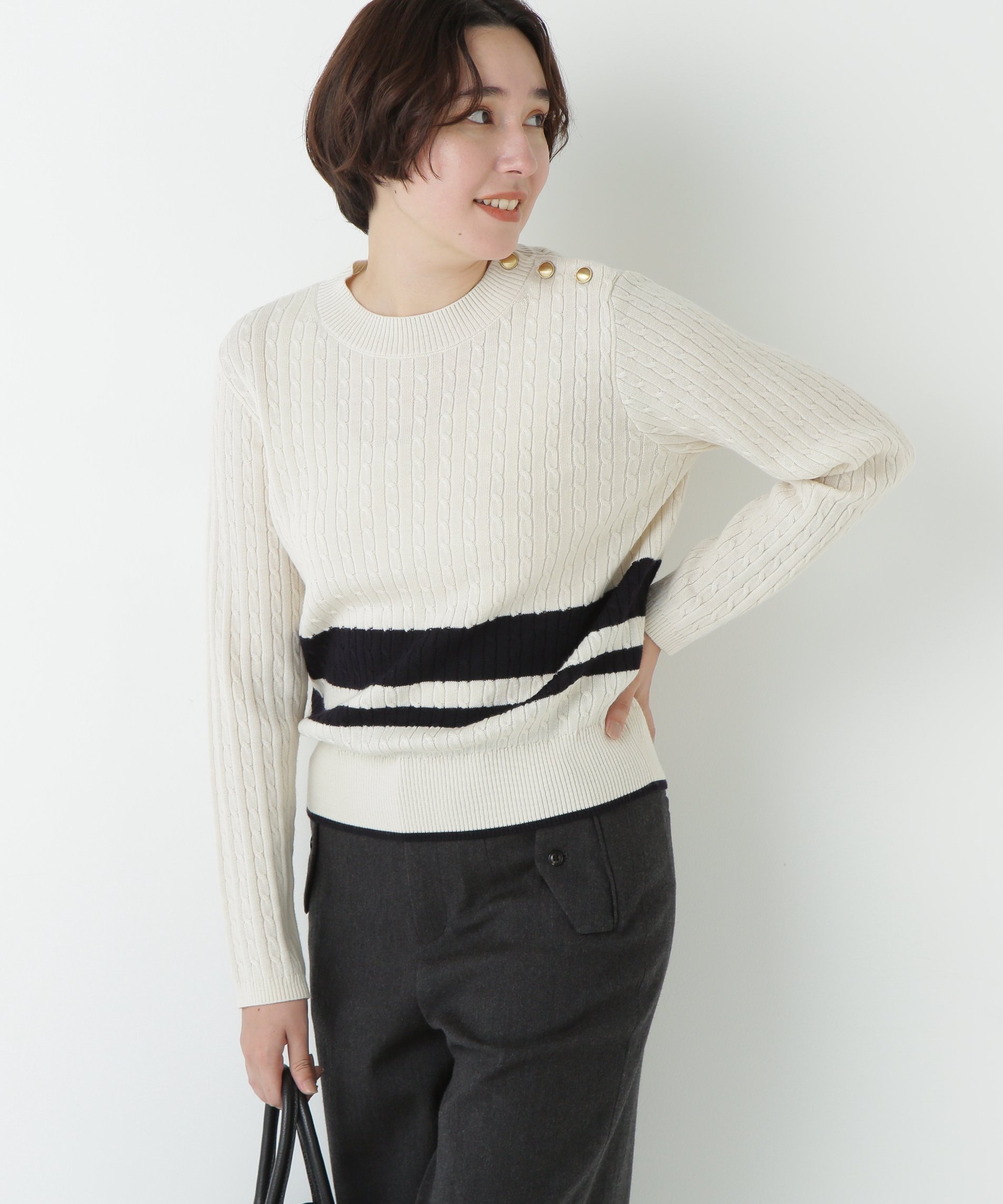 【ヒューマンウーマン/HUMAN WOMAN】のミニケーブル釦プルオーバー 人気、トレンドファッション・服の通販 founy(ファニー) 　ファッション　Fashion　レディースファッション　Fashion for Women　トップス・カットソー　Cut & Sew Tops　カジュアルプルオーバー・ニットトップス　Pullovers & Knit Tops / Casual Pullovers　おすすめ　Recommended / Our Picks　カットソー　Cut and Sewn Top　コンパクト　Compact, Small Size　ジャケット　Jacket, Outerwear　スタンダード　Standard, Basic　冬　Winter / This Winter　 other-1|ID: prp329100004838598 ipo3291000000035258418