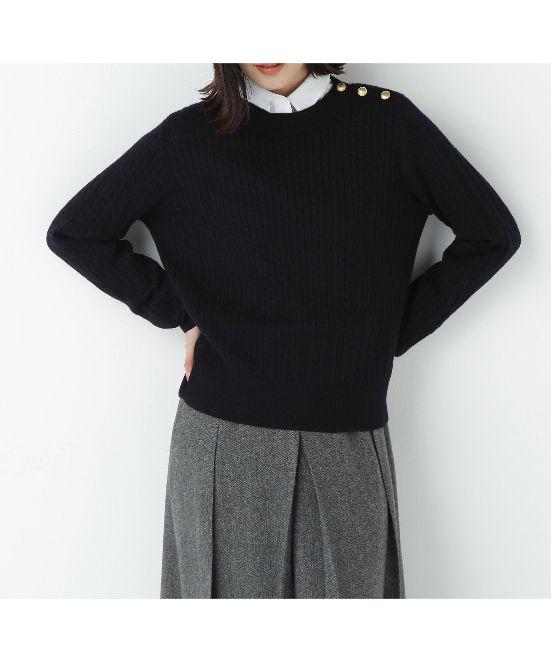 【ヒューマンウーマン/HUMAN WOMAN】のミニケーブル釦プルオーバー インテリア・キッズ・メンズ・レディースファッション・服の通販 founy(ファニー) 　ファッション　Fashion　レディースファッション　Fashion for Women　トップス・カットソー　Cut & Sew Tops　カジュアルプルオーバー・ニットトップス　Pullovers & Knit Tops / Casual Pullovers　おすすめ　Recommended / Our Picks　カットソー　Cut and Sewn Top　コンパクト　Compact, Small Size　ジャケット　Jacket, Outerwear　スタンダード　Standard, Basic　冬　Winter / This Winter　ネイビー|ID: prp329100004838598 ipo3291000000035258423