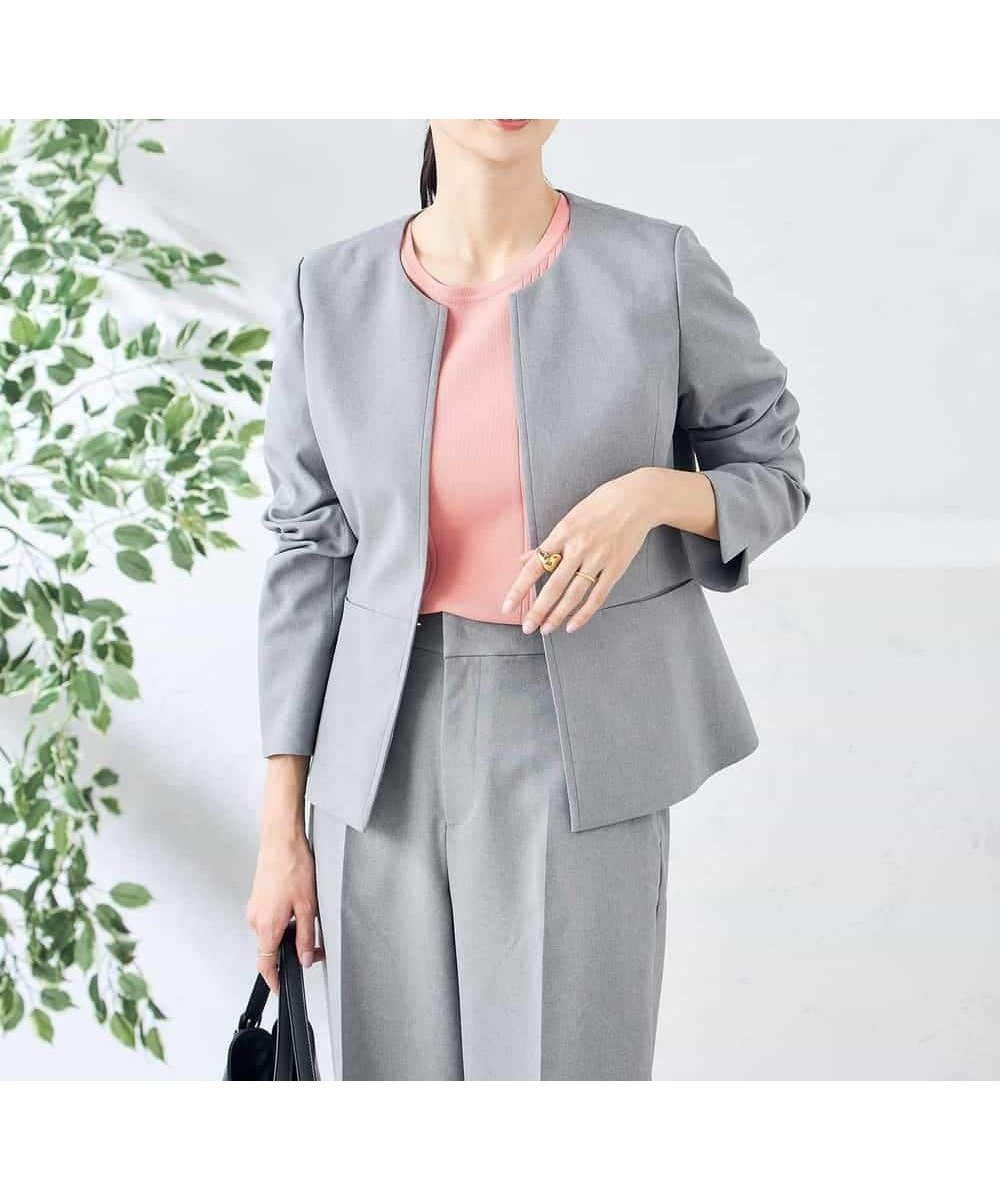 【アー ヴェー ヴェー/a.v.v】の【洗える/ストレッチ/UVカット】麻調ストレッチキーネックジャケット インテリア・キッズ・メンズ・レディースファッション・服の通販 founy(ファニー) 　ファッション　Fashion　レディースファッション　Fashion for Women　アウター　Coat / Outerwear Collection　レディースジャケット・軽アウター　Jackets　春　Spring　洗える　Machine Washable　クロップド　Cropped, Short Length　シンプル　Simple, Minimal　ジャケット　Jacket, Outerwear　ストレッチ　Stretch, Stretchy Fabric　ストレート　Straight, Straight Cut　スリット　Slit, Slit Detail　セットアップ　Set-Up, Coordinated Outfit　タイトスカート　Pencil Skirt, Tight Skirt　定番　Standard, Basic Item　パターン　Pattern, Design Print　フォーマル　Formal, Dressy　フレア　Flare, Flared　ベーシック　Basic, Essential　ボトム　Bottoms, Lower Wear　ポケット　Pocket, Pocket Detail　ワイド　Wide, Wide Fit　S/S・春夏　SS, Spring/Summer, Warm Season　再入荷　Restock / Back in Stock　おすすめ　Recommended / Our Picks　夏　Summer　ビジネス 仕事 通勤　Business / Work / Commuting　グレー|ID: prp329100004839192 ipo3291000000035263368