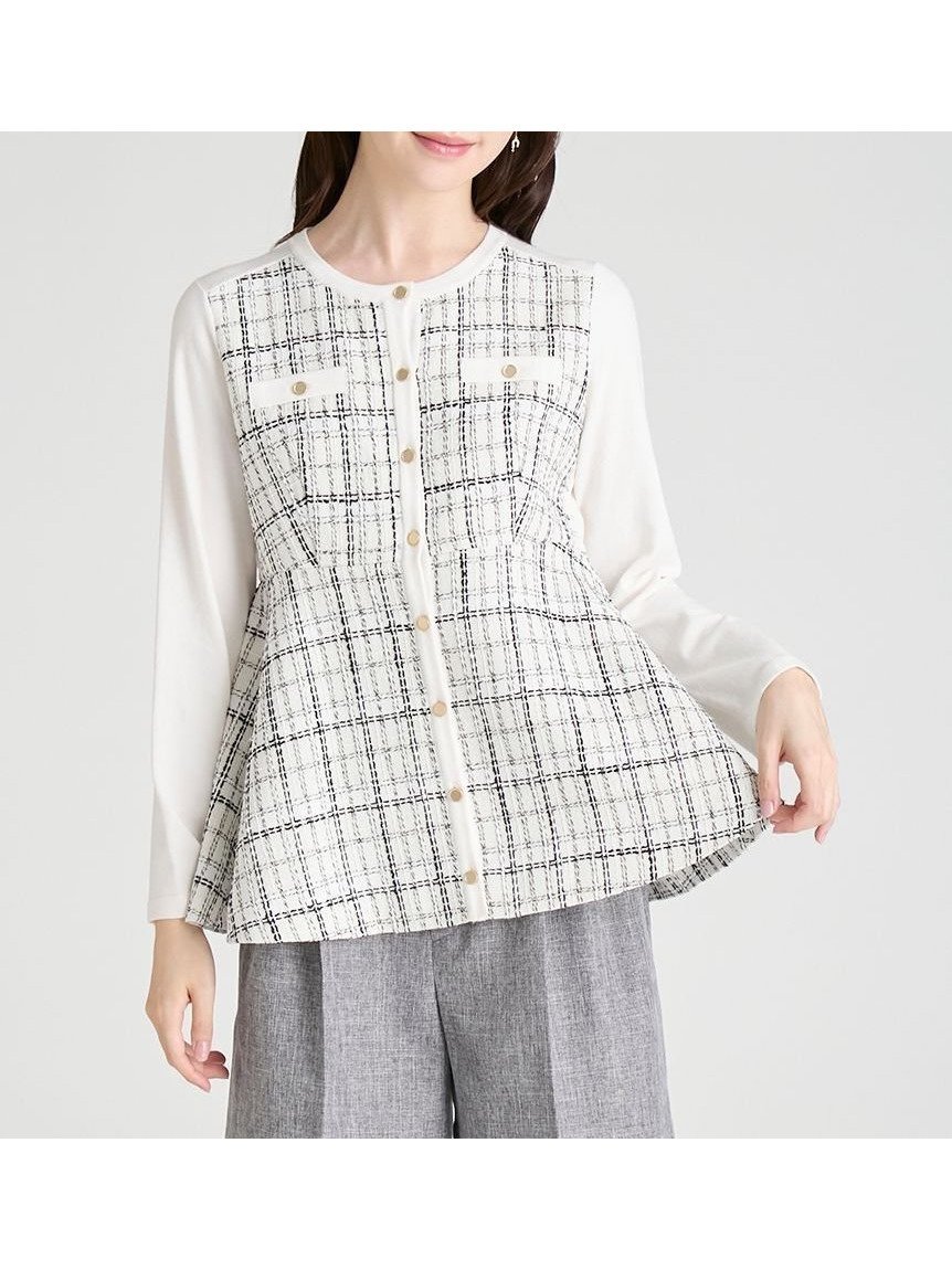 【セルフォード/CELFORD】のツイードペプラムカーディガン インテリア・キッズ・メンズ・レディースファッション・服の通販 founy(ファニー) 　ファッション　Fashion　レディースファッション　Fashion for Women　トップス・カットソー　Cut & Sew Tops　カーディガン・羽織り　Layered Style Cardigans　おすすめ　Recommended / Our Picks　ウェーブ　Wavy Pattern　カーディガン　Cardigan, Knitwear　スマート　Smart, Elegant　ツイード　Twill, Twill Weave　ドッキング　Docking, Mixed Material　ペプラム　Peplum, Flared Hem　メタル　Metal, Metal Parts　IVR[003]|ID: prp329100004839250 ipo3291000000036283925