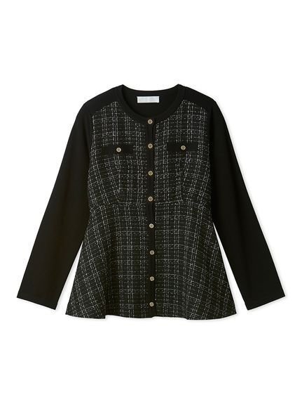 【セルフォード/CELFORD】のツイードペプラムカーディガン インテリア・キッズ・メンズ・レディースファッション・服の通販 founy(ファニー) 　ファッション　Fashion　レディースファッション　Fashion for Women　トップス・カットソー　Cut & Sew Tops　カーディガン・羽織り　Layered Style Cardigans　おすすめ　Recommended / Our Picks　ウェーブ　Wavy Pattern　カーディガン　Cardigan, Knitwear　スマート　Smart, Elegant　ツイード　Twill, Twill Weave　ドッキング　Docking, Mixed Material　ペプラム　Peplum, Flared Hem　メタル　Metal, Metal Parts　BLK[009]|ID: prp329100004839250 ipo3291000000036283926