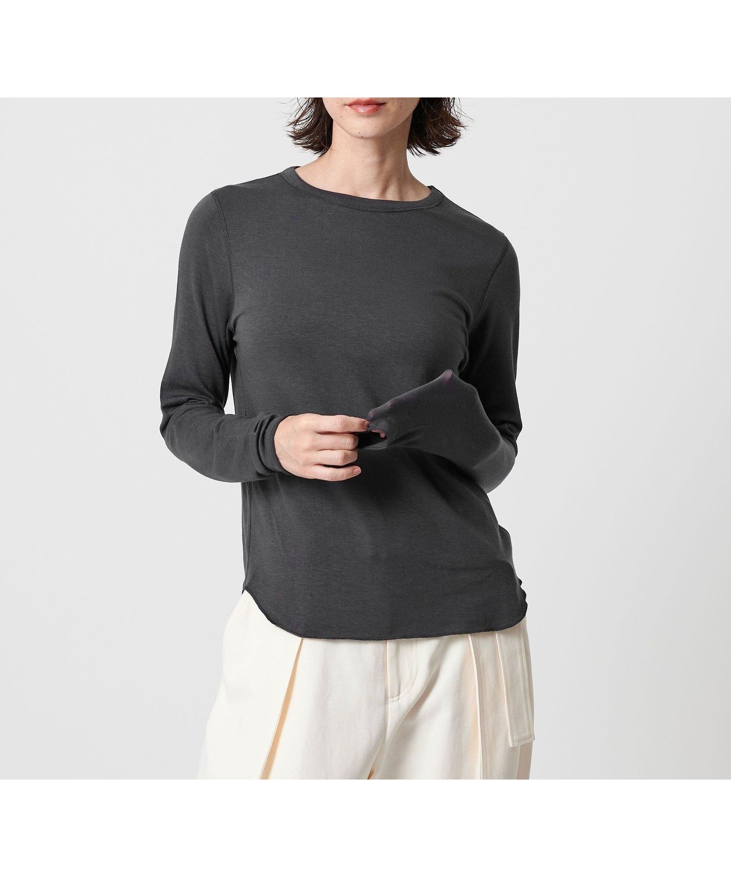 【ビューティ&ユース ユナイテッドアローズ/BEAUTY&YOUTH / UNITED ARROWS】のセルロースウールブレンド クルーネックカットソー インテリア・キッズ・メンズ・レディースファッション・服の通販 founy(ファニー) 　ファッション　Fashion　レディースファッション　Fashion for Women　トップス・カットソー　Cut & Sew Tops　カットソー・ベーシックTシャツ　Cut-and-Sewn Tops / Stretch Tees & Basics　カットソー　Cut and Sewn Top　定番　Standard, Basic Item　ロング　Long, Long-Length　おすすめ　Recommended / Our Picks　DK.GRAY|ID: prp329100004843640 ipo3291000000035303119