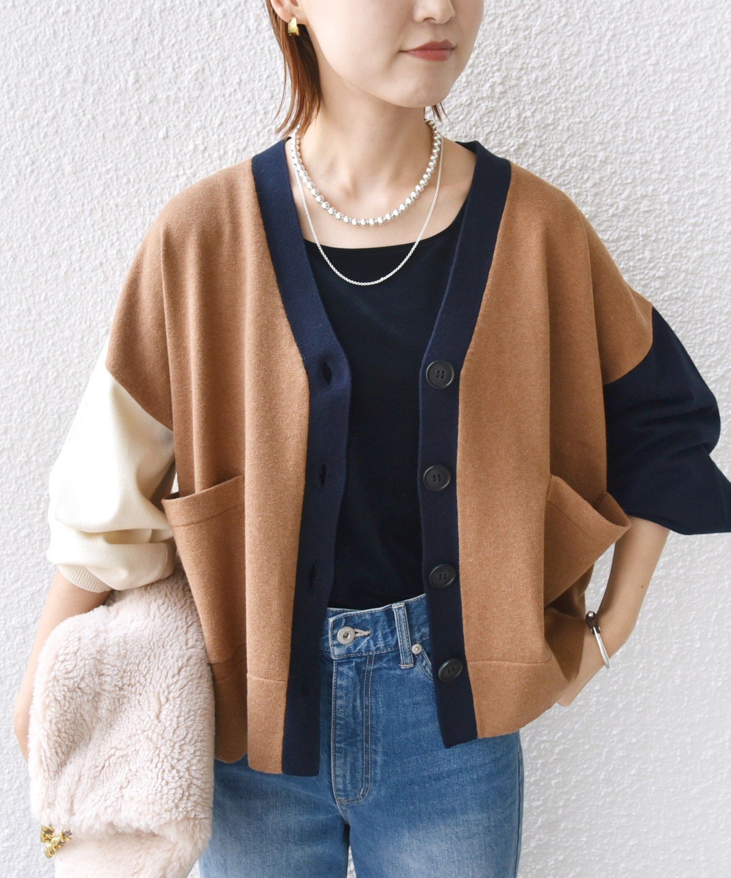 【シップス フォー ウィメン/SHIPS】の【WEB限定】 手洗い可能 配色 ポケット カーディガン インテリア・キッズ・メンズ・レディースファッション・服の通販 founy(ファニー) 　ファッション　Fashion　レディースファッション　Fashion for Women　トップス・カットソー　Cut & Sew Tops　カーディガン・羽織り　Layered Style Cardigans　カーディガン　Cardigan, Knitwear　サロペット　Overalls, Salopette　スラックス　Slacks, Dress Pants　デニム　Denim, Jeans Material　ボックス　Boxy, Box Shape　ボトム　Bottoms, Lower Wear　ポケット　Pocket, Pocket Detail　ワイド　Wide, Wide Fit　おすすめ　Recommended / Our Picks　2025年　2025　2025-2026秋冬・A/W　Autumn/Winter 2025–26 AW25–26　キャメル|ID: prp329100004843906 ipo3291000000035307544