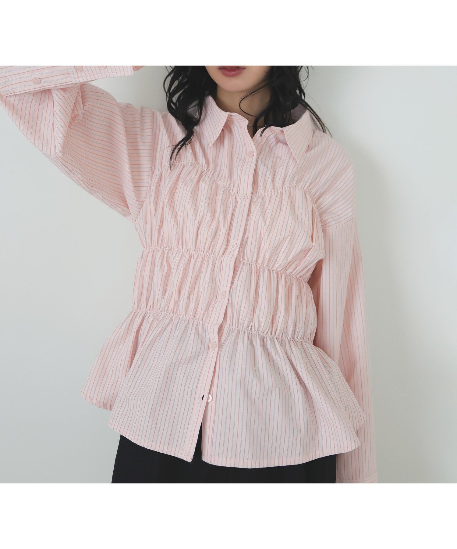 【リアン/Lian】のシャーリングビスチェデザインシャツ インテリア・キッズ・メンズ・レディースファッション・服の通販 founy(ファニー) 　ファッション　Fashion　レディースファッション　Fashion for Women　トップス・カットソー　Cut & Sew Tops　シャツ・ブラウス・オフィスカジュアル　Elegant Blouses & Button-Ups　ビスチェ　Bustiers & Corset Tops / Layered Bustier Style　2026年　2026　イエロー　Yellow　ストライプ　Stripe, Striped Pattern　ピンクストライプ|ID: prp329100004844980 ipo3291000000036071681