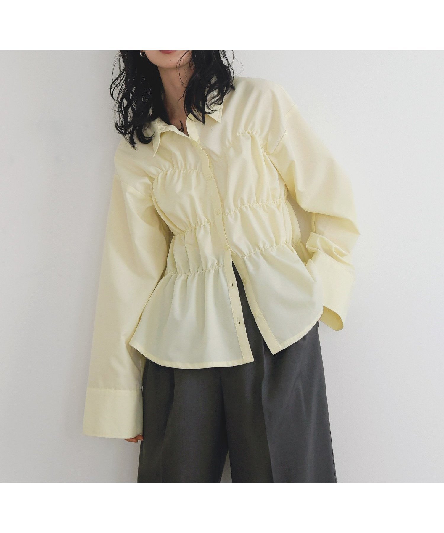 【リアン/Lian】のシャーリングビスチェデザインシャツ インテリア・キッズ・メンズ・レディースファッション・服の通販 founy(ファニー) 　ファッション　Fashion　レディースファッション　Fashion for Women　トップス・カットソー　Cut & Sew Tops　シャツ・ブラウス・オフィスカジュアル　Elegant Blouses & Button-Ups　ビスチェ　Bustiers & Corset Tops / Layered Bustier Style　2026年　2026　イエロー　Yellow　ストライプ　Stripe, Striped Pattern　イエロー|ID: prp329100004844980 ipo3291000000036071683