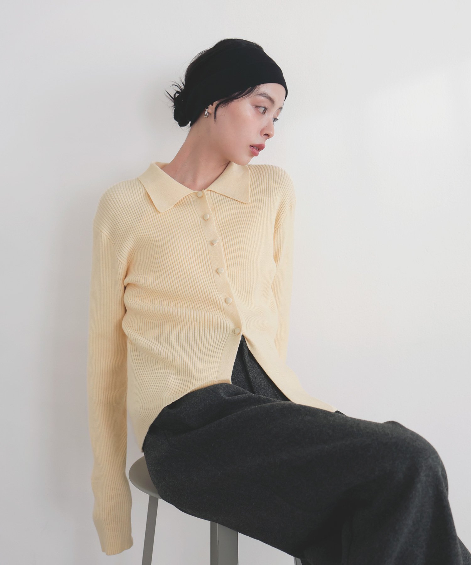 【リアン/Lian】のクルミボタンリブポロニット インテリア・キッズ・メンズ・レディースファッション・服の通販 founy(ファニー) 　ファッション　Fashion　レディースファッション　Fashion for Women　トップス・カットソー　Cut & Sew Tops　ニット　Knit Tops & Sweaters　カーディガン　Cardigan, Knitwear　イエロー|ID: prp329100004845236 ipo3291000000035600017