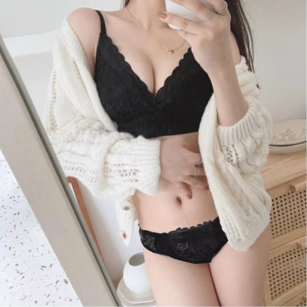 【ミニミニストア/miniministore】のノンワイヤー ブラジャー ショーツセット インテリア・キッズ・メンズ・レディースファッション・服の通販 founy(ファニー) 　ファッション　Fashion　レディースファッション　Fashion for Women　アンダー　Underwear Essentials　ショーツ　Shorts, Short Pants　セットアップ　Set-Up, Coordinated Outfit　ブラジャー　Bra, Lingerie　ランジェリー　Lingerie, Intimate Wear　レース　Lace, Lace Fabric　ワイヤー　Wire, Wired Bra　ギフト プレゼント　Gift / Present　ブラック|ID: prp329100004845269 ipo3291000000035331552