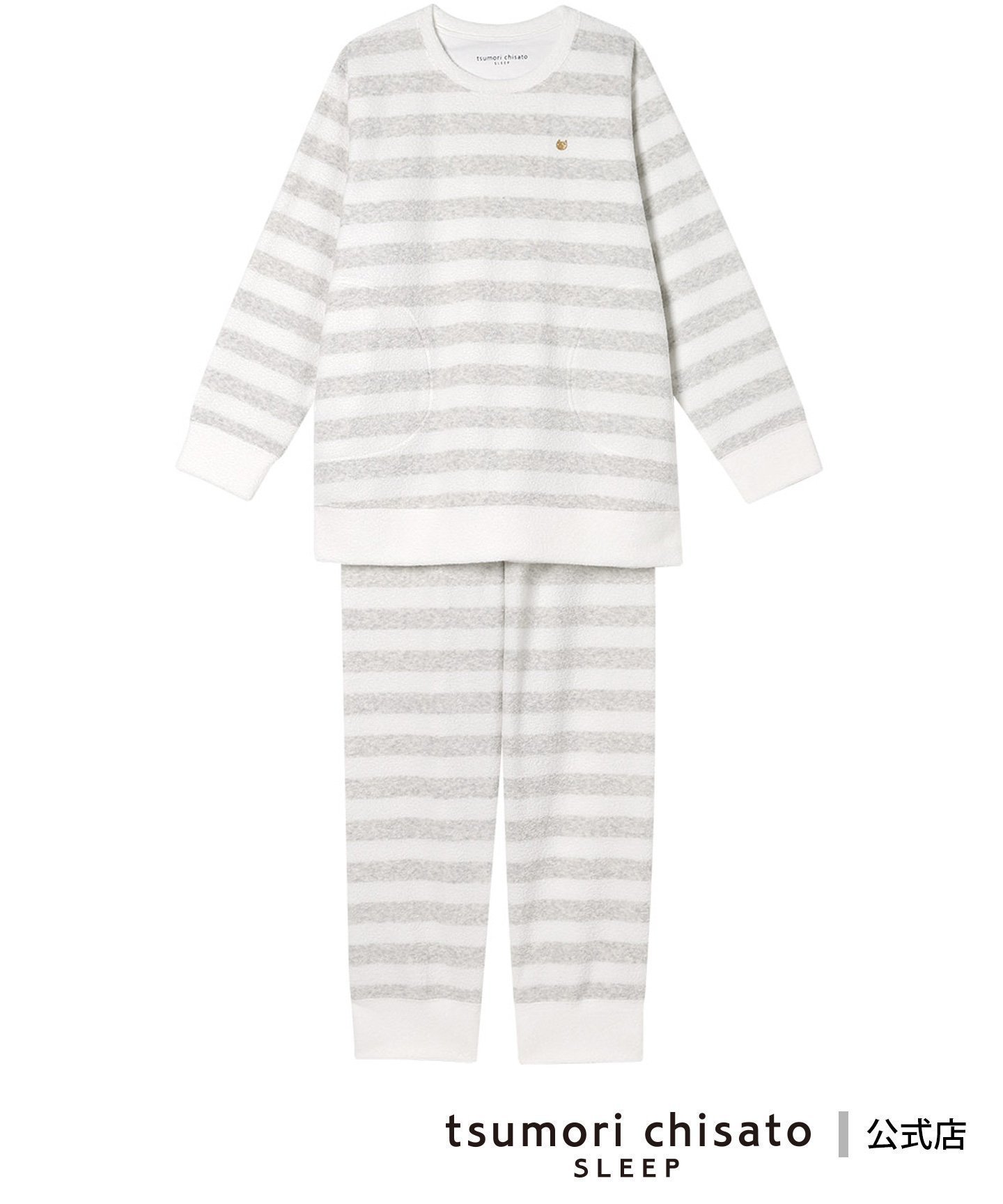 【ツモリチサト スリープ/tsumori chisato SLEEP】のツモリチサト スリープ パジャマ パイル(本体) あったか 長袖 長ズボン インテリア・キッズ・メンズ・レディースファッション・服の通販 founy(ファニー) 　ファッション　Fashion　レディースファッション　Fashion for Women　トップス・カットソー　Cut & Sew Tops　ネコ　Cat, Feline Motif　パジャマ　Pajamas, Sleepwear　ボトム　Bottoms, Lower Wear　ワンポイント　One Point, Statement Accent　長袖　Long Sleeve, Full Sleeve　GY|ID: prp329100004845287 ipo3291000000035331628