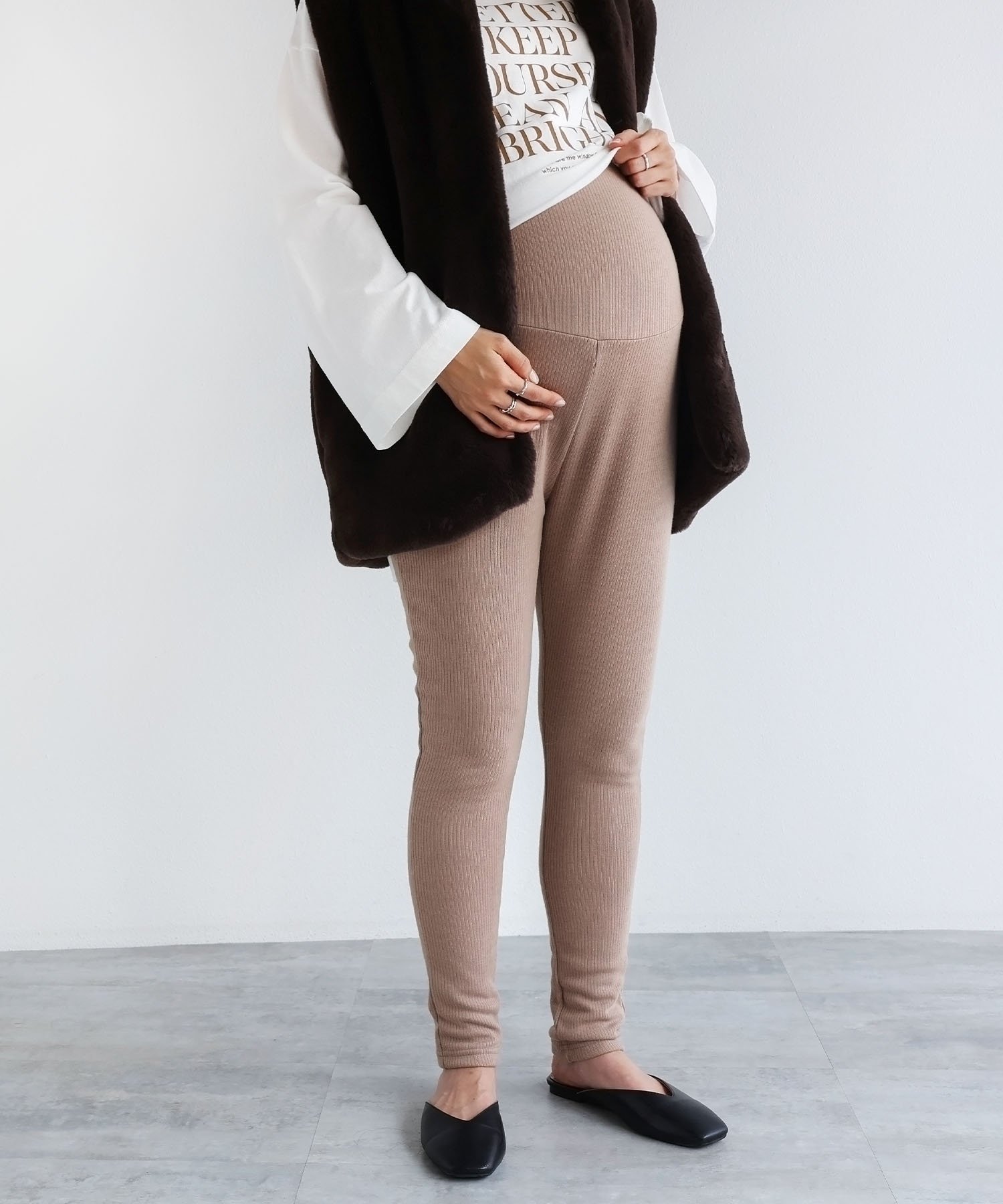 【アンドミー/andme / KIDS】の【マタニティ】裏起毛 テレコ レギンス パンツ インテリア・キッズ・メンズ・レディースファッション・服の通販 founy(ファニー) 　ファッション　Fashion　キッズファッション　Fashion for Kids　ボトムス　Bottoms　テレコ　Ribbed, Rib Stitch　フィット　Fit, Slim Fit　リラックス　Relax, Relaxed Fit　レギンス　Leggings, Stretch Pants　楽ちん　Easy Fit, Comfortable　おすすめ　Recommended / Our Picks　お家時間・ステイホーム　Stay Home / At Home　ライトブラウン|ID: prp329100004845321 ipo3291000000036285380