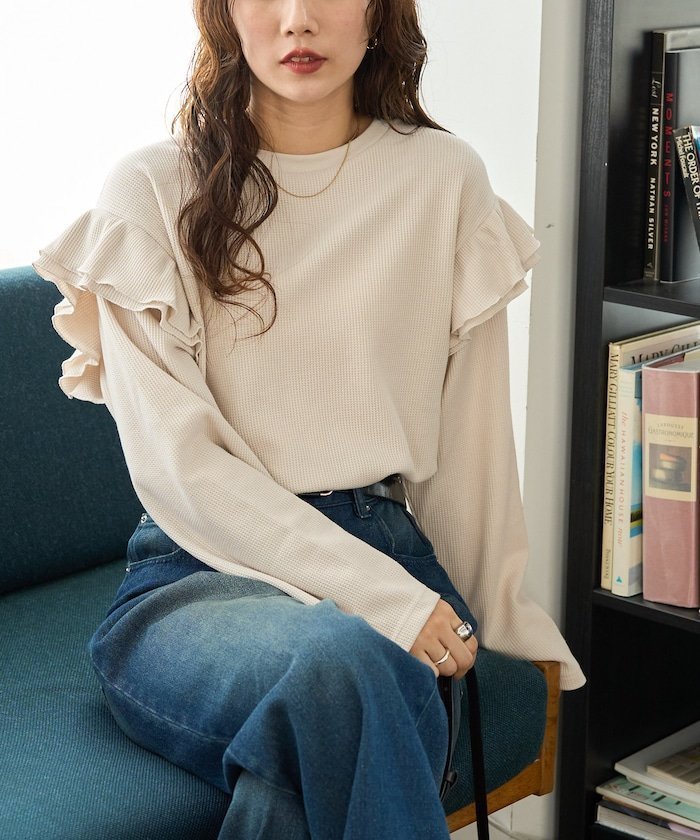 【フリークスストア/FREAK'S STORE】のワッフル フリル 袖 ロング スリーブ プルオーバー【限定展開】 25AW インテリア・キッズ・メンズ・レディースファッション・服の通販 founy(ファニー) 　ファッション　Fashion　レディースファッション　Fashion for Women　トップス・カットソー　Cut & Sew Tops　カジュアルプルオーバー・ニットトップス　Pullovers & Knit Tops / Casual Pullovers　2025年　2025　2025-2026秋冬・A/W　Autumn/Winter 2025–26 AW25–26　冬　Winter / This Winter　カットソー　Cut and Sewn Top　スリーブ　Sleeve, Long Sleeve / Short Sleeve　フェミニン　Feminine, Girly　フリル　Frill, Ruffle　ロング　Long, Long-Length　ワッフル　Waffle, Waffle Knit　人気　Popular, Best Seller　A/W・秋冬　Autumn/Winter　ナチュラル|ID: prp329100004846039 ipo3291000000036156827