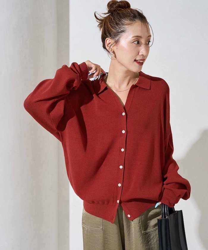 【フリークスストア/FREAK'S STORE】の新色追加 スキッパー ポロ ニット カーディガン【限定展開】 25AW インテリア・キッズ・メンズ・レディースファッション・服の通販 founy(ファニー) 　ファッション　Fashion　レディースファッション　Fashion for Women　トップス・カットソー　Cut & Sew Tops　ニット　Knit Tops & Sweaters　カーディガン・羽織り　Layered Style Cardigans　2025年　2025　2025-2026秋冬・A/W　Autumn/Winter 2025–26 AW25–26　冬　Winter / This Winter　イエロー　Yellow　カーディガン　Cardigan, Knitwear　スキッパー　Skipper, Open Collar　デコルテ　Décolleté, Neckline　トレンド　Trend, Trending Now　ドレープ　Drape, Draping Fabric　人気　Popular, Best Seller　A/W・秋冬　Autumn/Winter　レッド|ID: prp329100004846081 ipo3291000000035590698