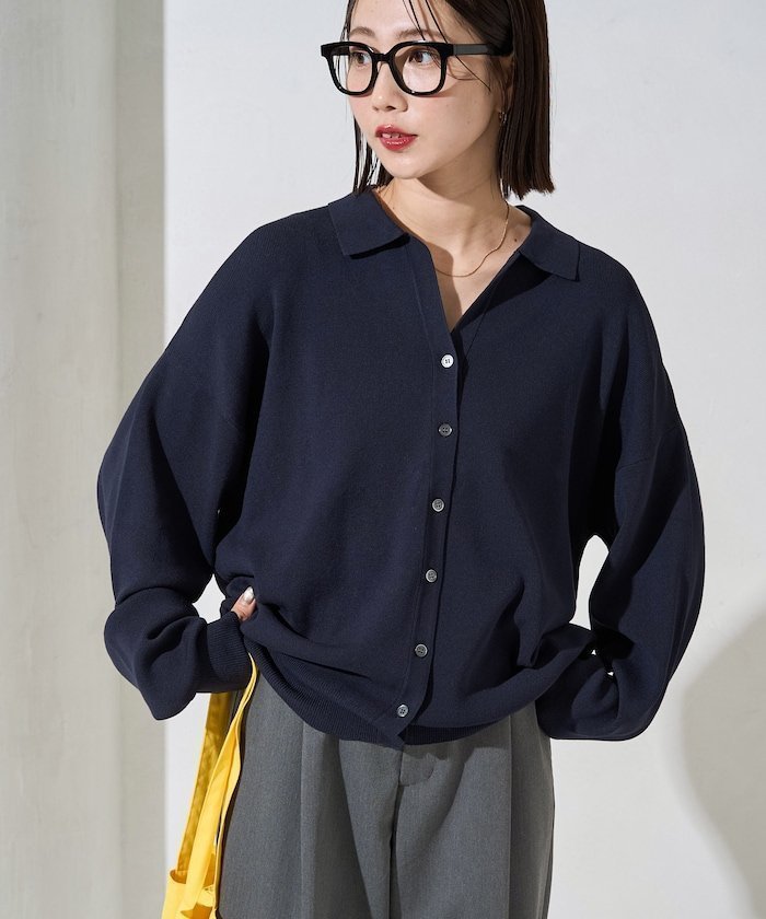 【フリークスストア/FREAK'S STORE】の新色追加 スキッパー ポロ ニット カーディガン【限定展開】 25AW インテリア・キッズ・メンズ・レディースファッション・服の通販 founy(ファニー) 　ファッション　Fashion　レディースファッション　Fashion for Women　トップス・カットソー　Cut & Sew Tops　ニット　Knit Tops & Sweaters　カーディガン・羽織り　Layered Style Cardigans　2025年　2025　2025-2026秋冬・A/W　Autumn/Winter 2025–26 AW25–26　冬　Winter / This Winter　イエロー　Yellow　カーディガン　Cardigan, Knitwear　スキッパー　Skipper, Open Collar　デコルテ　Décolleté, Neckline　トレンド　Trend, Trending Now　ドレープ　Drape, Draping Fabric　人気　Popular, Best Seller　A/W・秋冬　Autumn/Winter　ネイビー|ID: prp329100004846081 ipo3291000000035590705