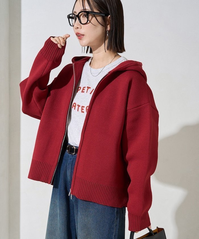 【フリークスストア/FREAK'S STORE】の軽量ニット フルジップパーカー【限定展開】 25AW インテリア・キッズ・メンズ・レディースファッション・服の通販 founy(ファニー) 　ファッション　Fashion　レディースファッション　Fashion for Women　トップス・カットソー　Cut & Sew Tops　ニット　Knit Tops & Sweaters　レディースパーカー・カジュアルフーディー　Casual Hoodies & Sweatshirts　2025年　2025　2025-2026秋冬・A/W　Autumn/Winter 2025–26 AW25–26　冬　Winter / This Winter　パーカー　Hoodie, Parka　春　Spring　A/W・秋冬　Autumn/Winter　軽量　Lightweight, Ultra Light　レッド|ID: prp329100004846089 ipo3291000000035646366