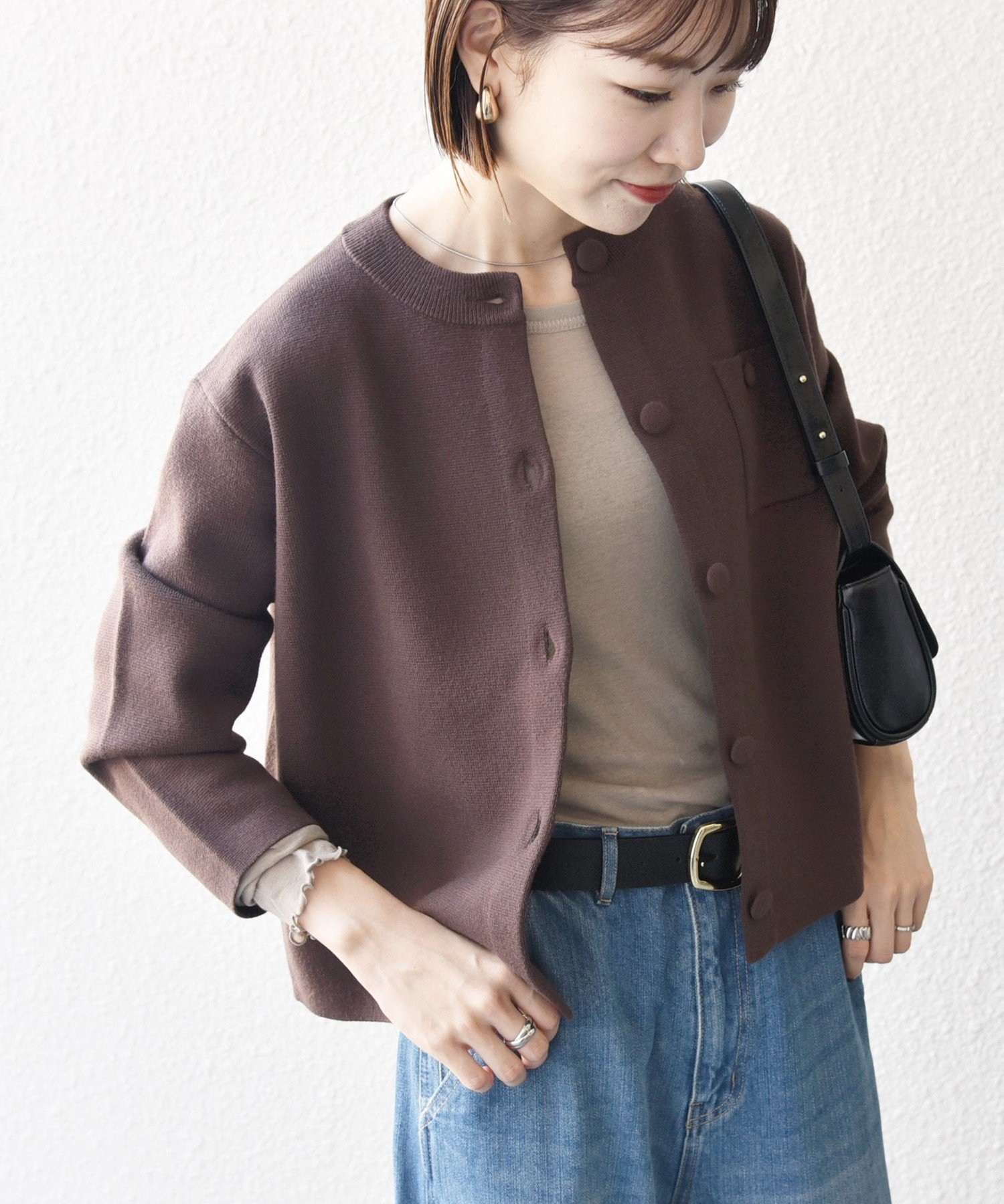 【シップス フォー ウィメン/SHIPS】のSHIPS any ミラノリブ ノーカラー ニット ジャケット カーディガン インテリア・キッズ・メンズ・レディースファッション・服の通販 founy(ファニー) 　ファッション　Fashion　レディースファッション　Fashion for Women　洗える　Machine Washable　カーディガン　Cardigan, Knitwear　ショルダー　Shoulder, Shoulder Strap　ジャケット　Jacket, Outerwear　タートル　Turtleneck, Turtle Collar　ダウン　Down, Puffer　ドロップ　Drop Shoulder, Dropped Style　人気　Popular, Best Seller　ミラノリブ　Milano Rib, Milano Stitch　リラックス　Relax, Relaxed Fit　冬　Winter / This Winter　おすすめ　Recommended / Our Picks　ビジネス 仕事 通勤　Business / Work / Commuting　2025年　2025　2025-2026秋冬・A/W　Autumn/Winter 2025–26 AW25–26　ブラウン|ID: prp329100004846149 ipo3291000000036182740