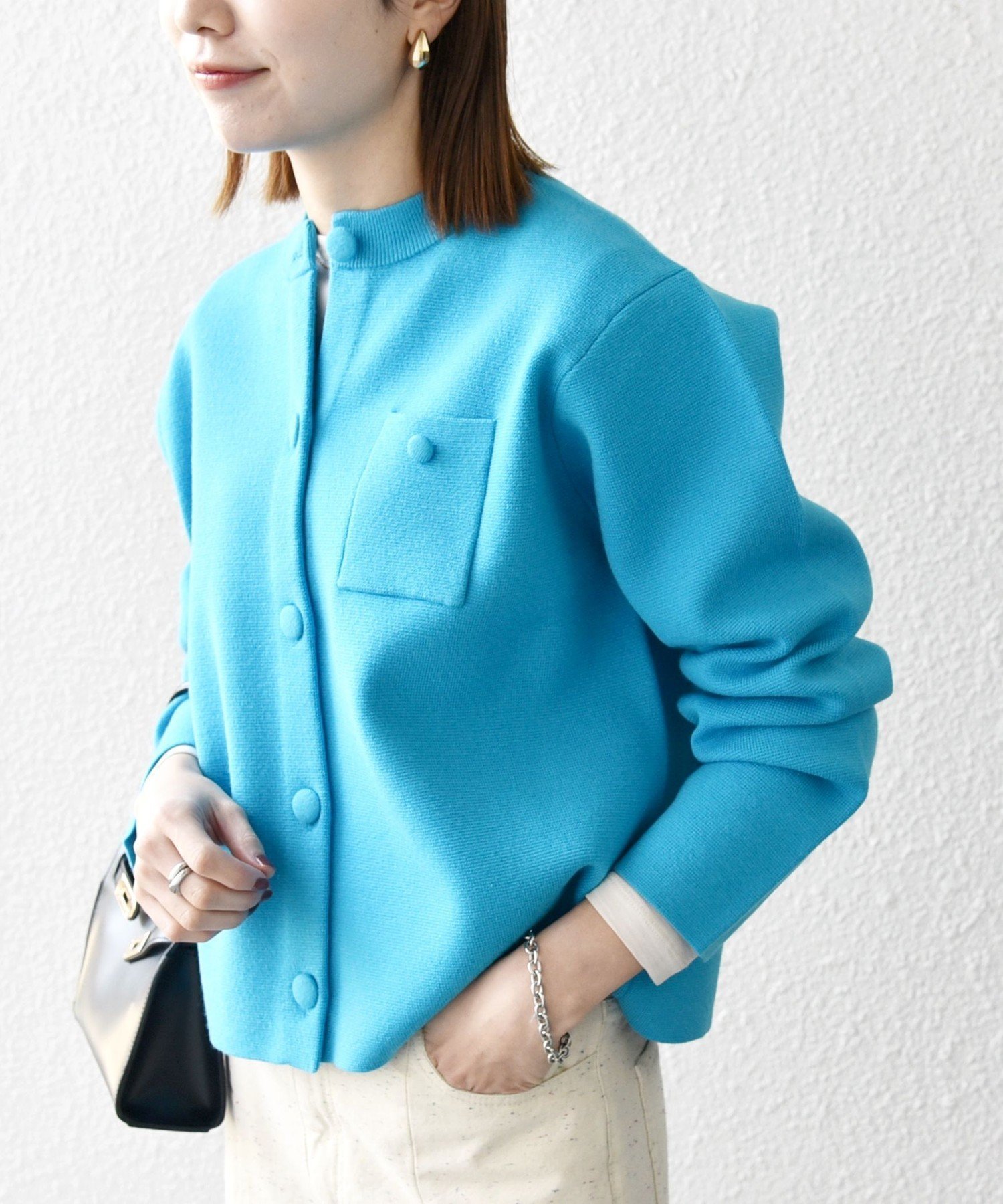 【シップス フォー ウィメン/SHIPS】のSHIPS any ミラノリブ ノーカラー ニット ジャケット カーディガン インテリア・キッズ・メンズ・レディースファッション・服の通販 founy(ファニー) 　ファッション　Fashion　レディースファッション　Fashion for Women　洗える　Machine Washable　カーディガン　Cardigan, Knitwear　ショルダー　Shoulder, Shoulder Strap　ジャケット　Jacket, Outerwear　タートル　Turtleneck, Turtle Collar　ダウン　Down, Puffer　ドロップ　Drop Shoulder, Dropped Style　人気　Popular, Best Seller　ミラノリブ　Milano Rib, Milano Stitch　リラックス　Relax, Relaxed Fit　冬　Winter / This Winter　おすすめ　Recommended / Our Picks　ビジネス 仕事 通勤　Business / Work / Commuting　2025年　2025　2025-2026秋冬・A/W　Autumn/Winter 2025–26 AW25–26　ブルー|ID: prp329100004846149 ipo3291000000036182749