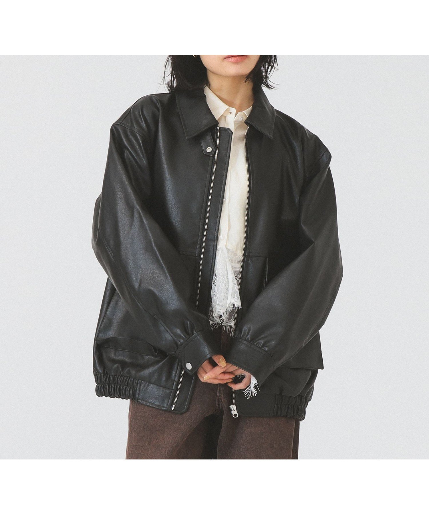 【ビームス ウイメン/BEAMS】の【ベストセラー/春アウター/ゆったり/羽織るだけでサマになる】フェイクレザー フライト ジャケット ブラック ブラウン インテリア・キッズ・メンズ・レディースファッション・服の通販 founy(ファニー) 　ファッション　Fashion　レディースファッション　Fashion for Women　アウター　Coat / Outerwear Collection　レディースジャケット・軽アウター　Jackets　春　Spring　カフス　Cuff Design　ジャケット　Jacket, Outerwear　トレンド　Trend, Trending Now　ドット　Polka Dot, Dot Pattern　人気　Popular, Best Seller　フェイクレザー　Faux Leather, PU Leather　ブルゾン　Blouson, Bomber Jacket　ミックス　Mix, Mixed Style　おすすめ　Recommended / Our Picks　エレガント 上品　Elegant　BLACK|ID: prp329100004847883 ipo3291000000036294533