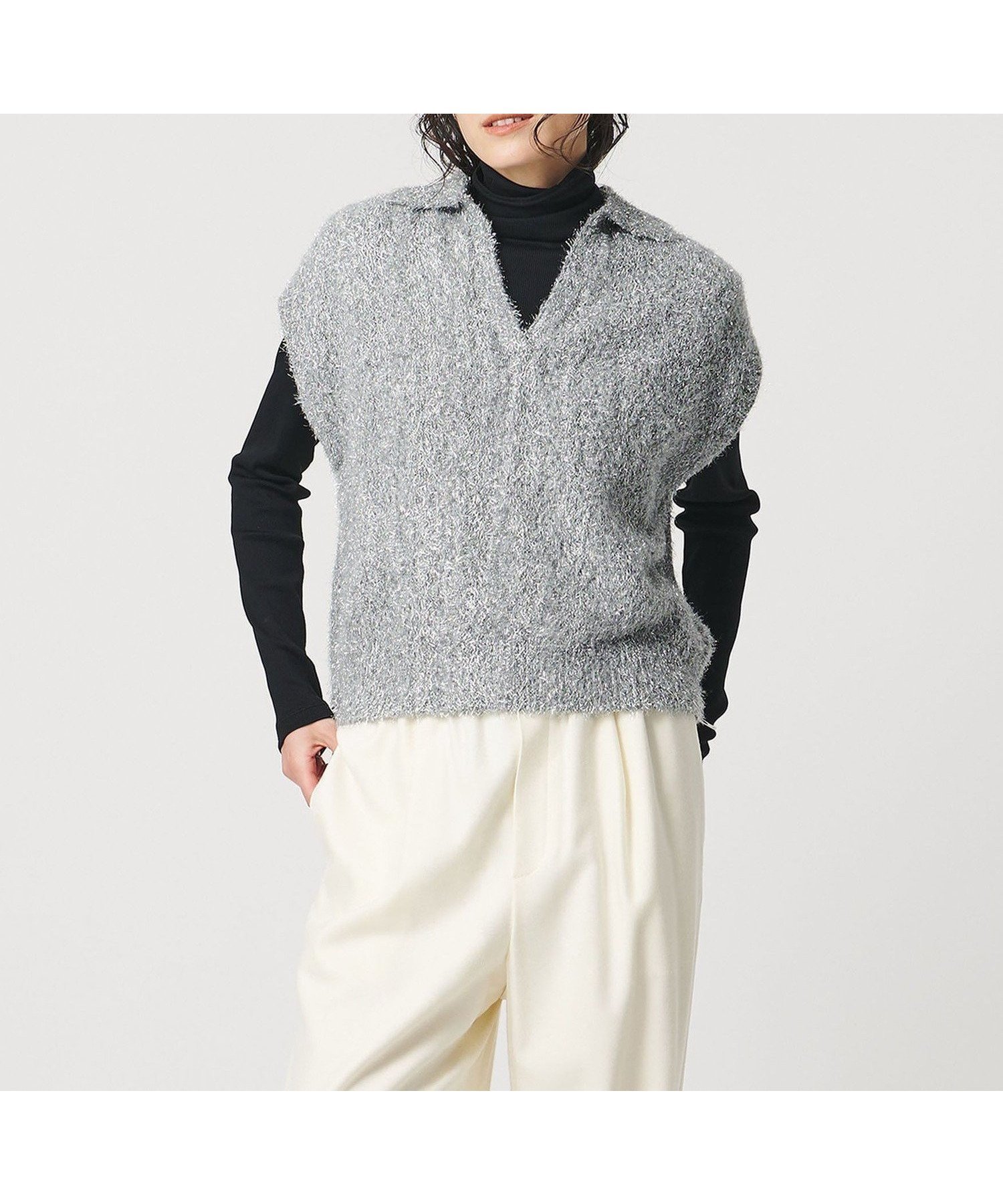 【ユナイテッドアローズ/UNITED ARROWS】のグリッター スキッパーポロ ベスト インテリア・キッズ・メンズ・レディースファッション・服の通販 founy(ファニー) 　ファッション　Fashion　レディースファッション　Fashion for Women　アウター　Coat / Outerwear Collection　トップス・カットソー　Cut & Sew Tops　ベスト&ジレ / 重ね着スタイル　Vests & Gilets　グリッター　Glitter, Sparkle　スキッパー　Skipper, Open Collar　ベスト　Vest, Waistcoat　ロング　Long, Long-Length　SILVER|ID: prp329100004848715 ipo3291000000035454210