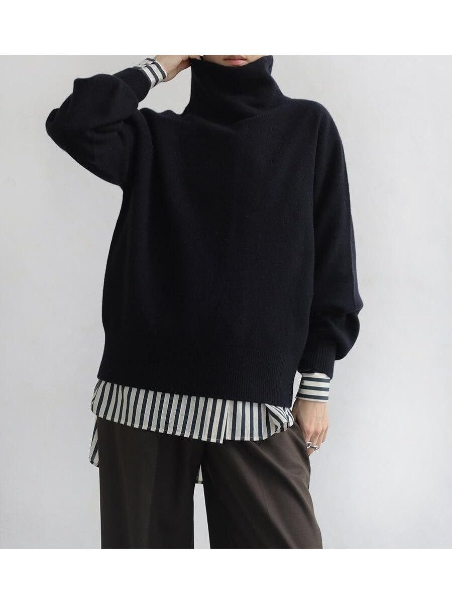 【ラシュッド/LASUD】の【諏訪】ボトルネックウールニットPO インテリア・キッズ・メンズ・レディースファッション・服の通販 founy(ファニー) 　ファッション　Fashion　レディースファッション　Fashion for Women　トップス・カットソー　Cut & Sew Tops　ニット　Knit Tops & Sweaters　イエロー　Yellow　エレガント 上品　Elegant　ボトルネック　Bottle Neck, Mock Neck　A/W・秋冬　Autumn/Winter　ダークネイビー|ID: prp329100004848720 ipo3291000000035454354